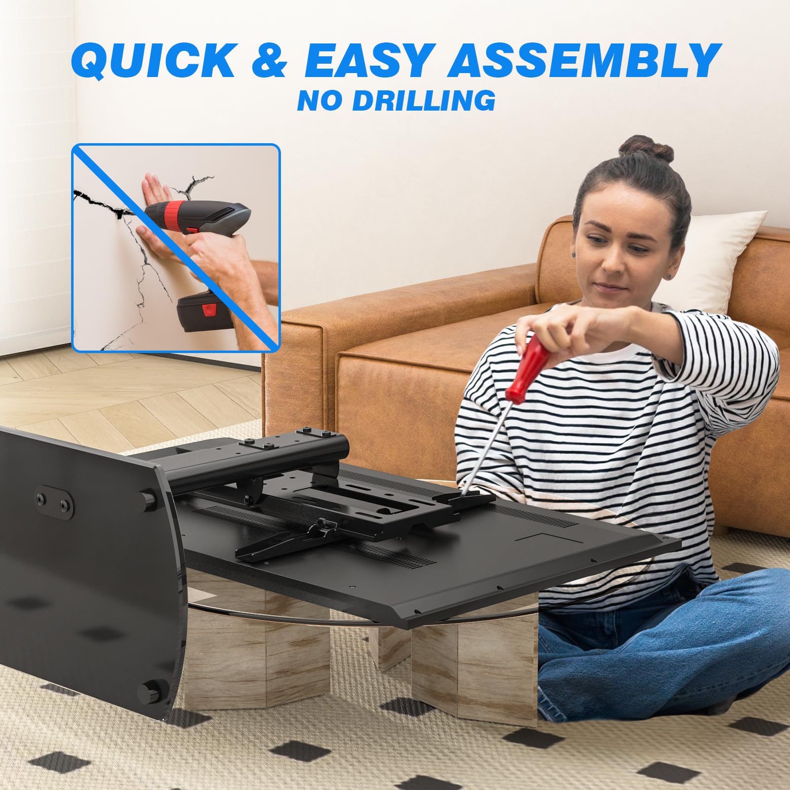 Universal Swivel TV Stand for 27-60 Inch TVs - Height Adjustable Table Top TV Mount Holds 88 lbs - Tempered Glass Base Pedestal Stand for Living Room, Bedroom & Office
