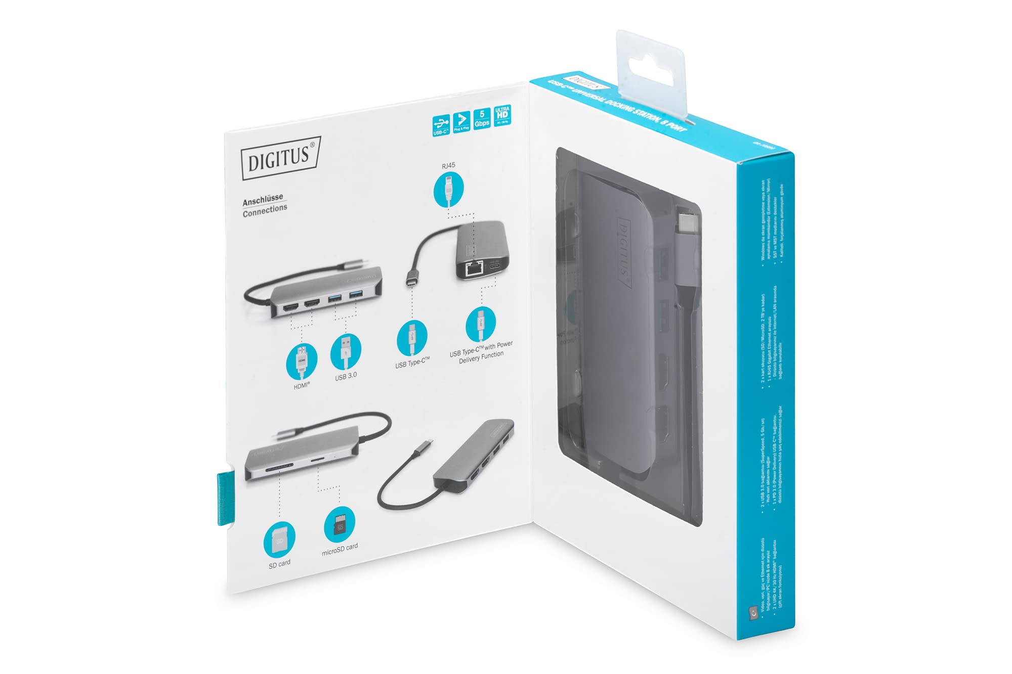 Digitus 8-Port USB-C Hub with 2xUSB 3.0, Ethernet, Dual HDMI, Power Delivery, SD/MicroSD Card Reader - Space Gray | Perfect for MacBook Pro/Air, Windows Laptops & Home Office Setup