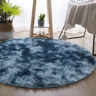 Fluffy Anti-Slip Round Tie-Dye Gradient Shaggy Plush Area Rug - Soft Home Decor Floor Carpet Mat for Living Room, Bedroom, Sofa & Chair - 160cm (4ft) Diameter - Perfect for Cozy Spaces, Kids Play Areas & Boho Chic Decor