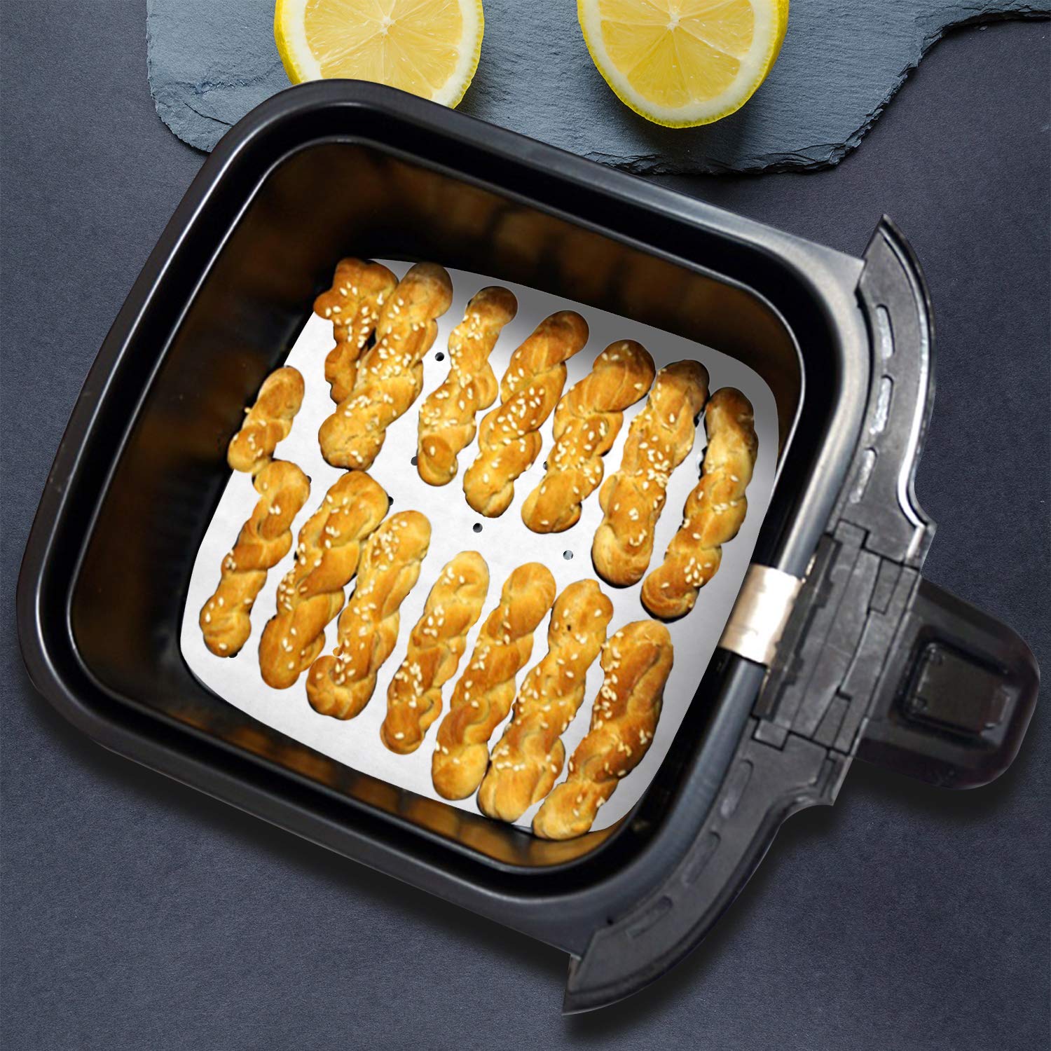 150Pcs 8.5 Inch Square Air Fryer Parchment Liners - Reusable Non-Stick Baking Paper Sheets for Air Fryers, Ovens & Bamboo Steamers - Perfect for Cooking, Roasting & Steaming Healthy Meals