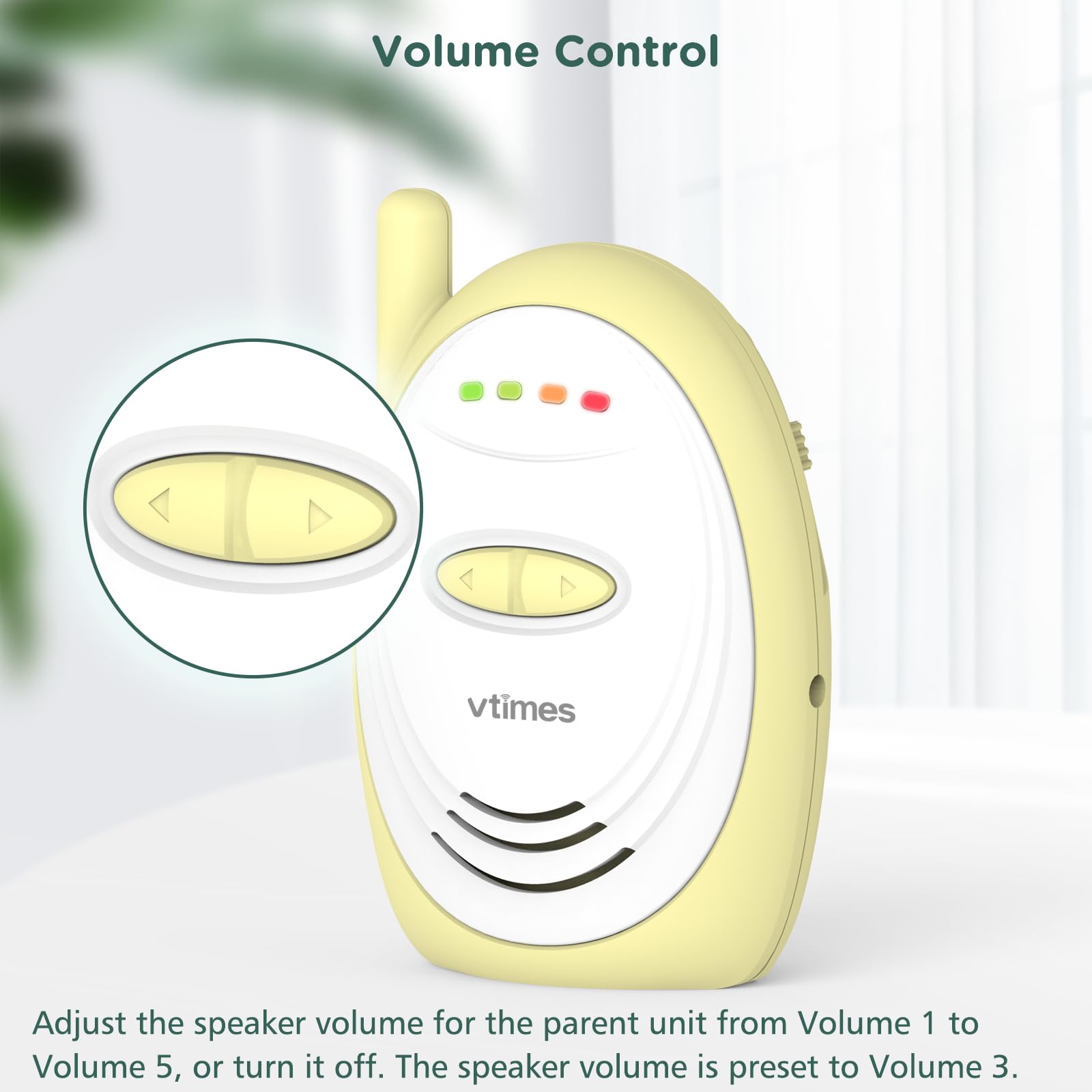 2.4GHz Wireless Digital Baby Monitor with 1000ft Long Range - Visual Sound Indicator, High Sensitivity Mic, One-Way Talk & USB - Ideal for Nursery, Daycare & Home Security Monitoring