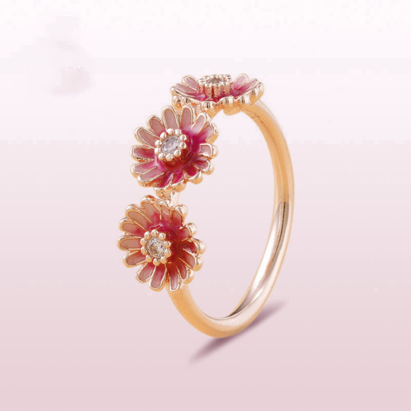 925 Sterling Silver Pink Daisy Flower Ring for Women - Elegant Bohemian Jewelry for Everyday Wear & Special Occasions