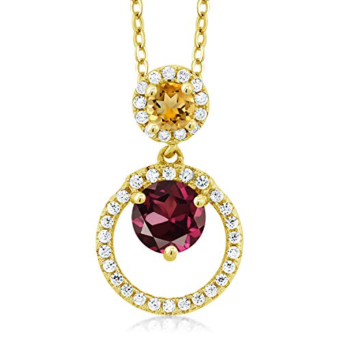 1.86 Ct Natural Red Rhodolite Garnet & Yellow Citrine Pendant in 18K Yellow Gold Plated Silver - Gem Stone King | Elegant Jewelry Gift for Women, Perfect for Weddings, Anniversaries & Special Occasions