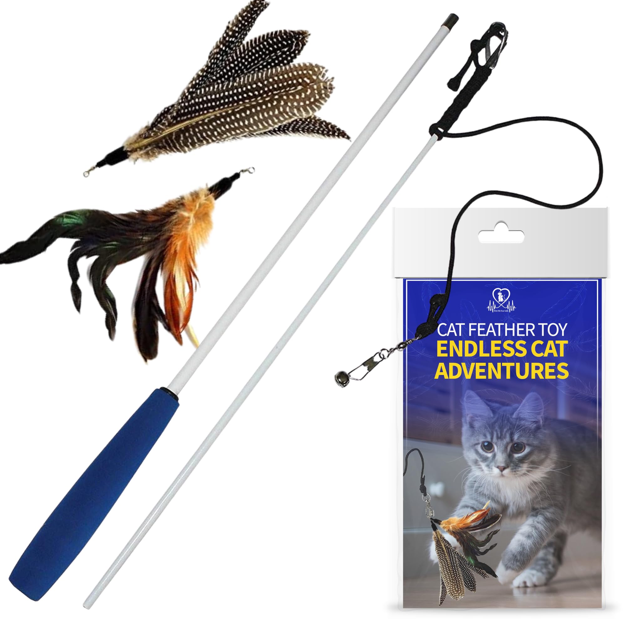 Premium Cat Feather Teaser Wand Toy - Interactive Exercise & Play for Cats & Kittens - Perfect for Indoor Play, Training & Bonding with Your Feline Friend