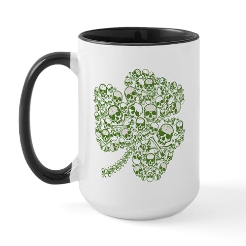 White/Black Inside - Shamrock Skull St Patricks Day Large Mug