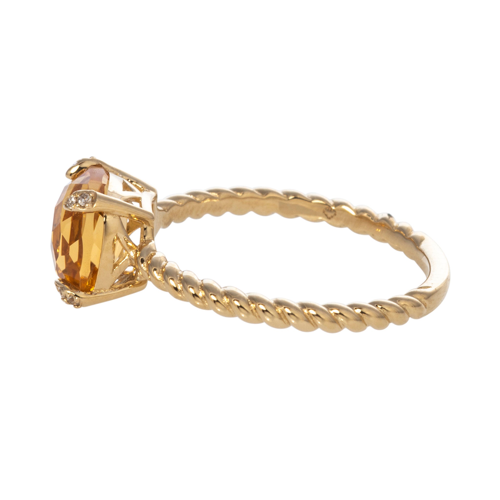 14K Yellow Gold Citrine & Diamond Braided Ring for Women - Elegant Stackable Jewelry for Everyday Wear, Gift for Her, Anniversary, Birthday