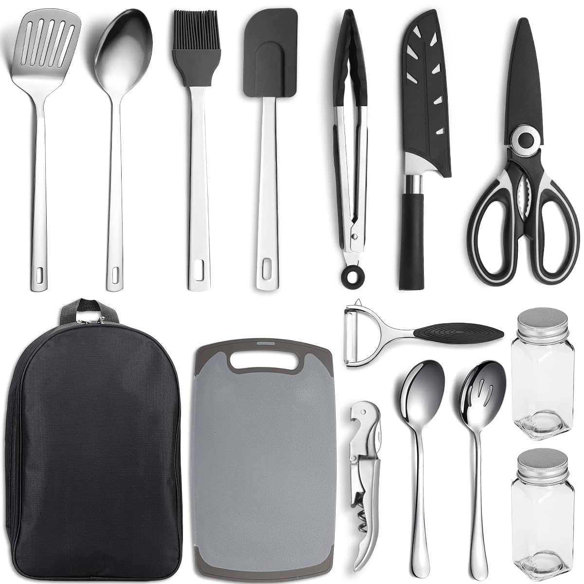 Kyraton 15-Piece Camping Cookware Set - Portable Lightweight Outdoor Cooking Utensils for Backpacking, Hiking, Picnics & BBQ | Compact Camping Supplies for RV, Camp & Travel Adventures