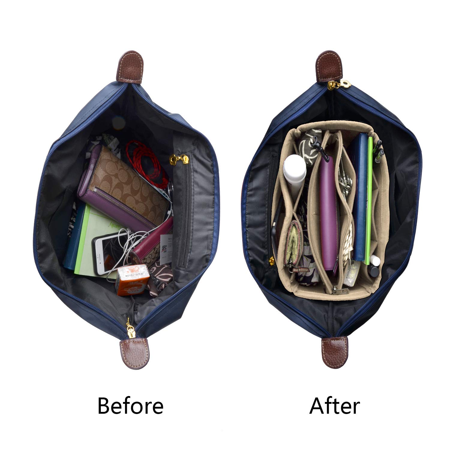 Premium Felt Fabric Handbag Organizer Insert for Tote Bags - Large Beige Purse Organizer | Perfect for Travel, Work & Everyday Use to Keep Essentials Neat