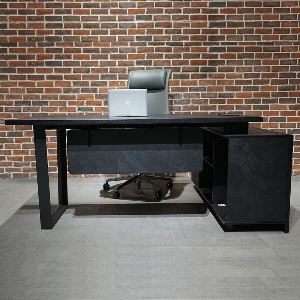 ADRIANO Black Executive Office Desk - Reversible 165cm to 180cm - Black Concrete Finish - Perfect for Home Office & Corporate Workspaces