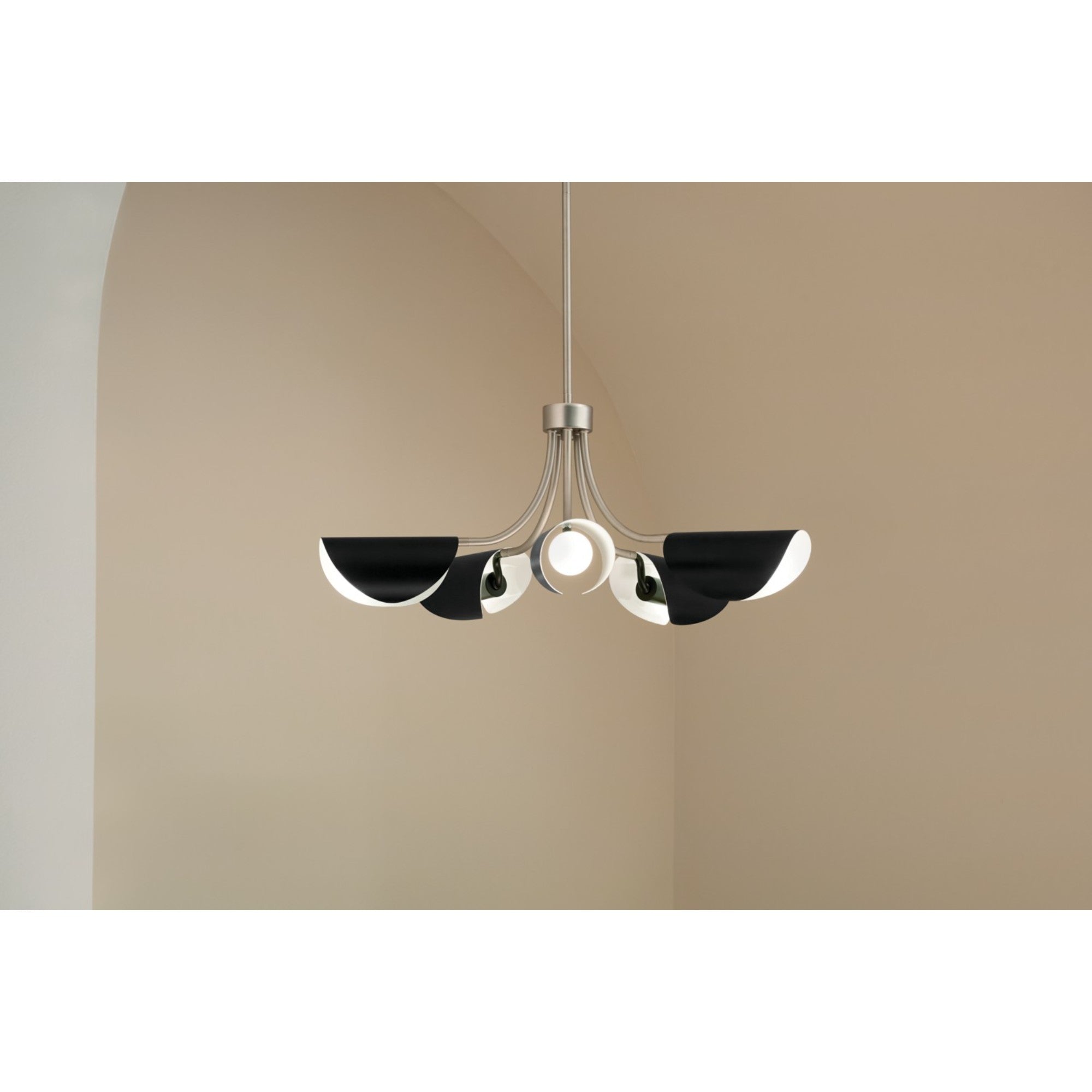 Arcus 29-inch 5-Light Modern Chandelier with Satin Nickel Finish & Black Shade - Semi-Flush Mount Ceiling Light Fixture for Dining Room, Bedroom, or Living Room