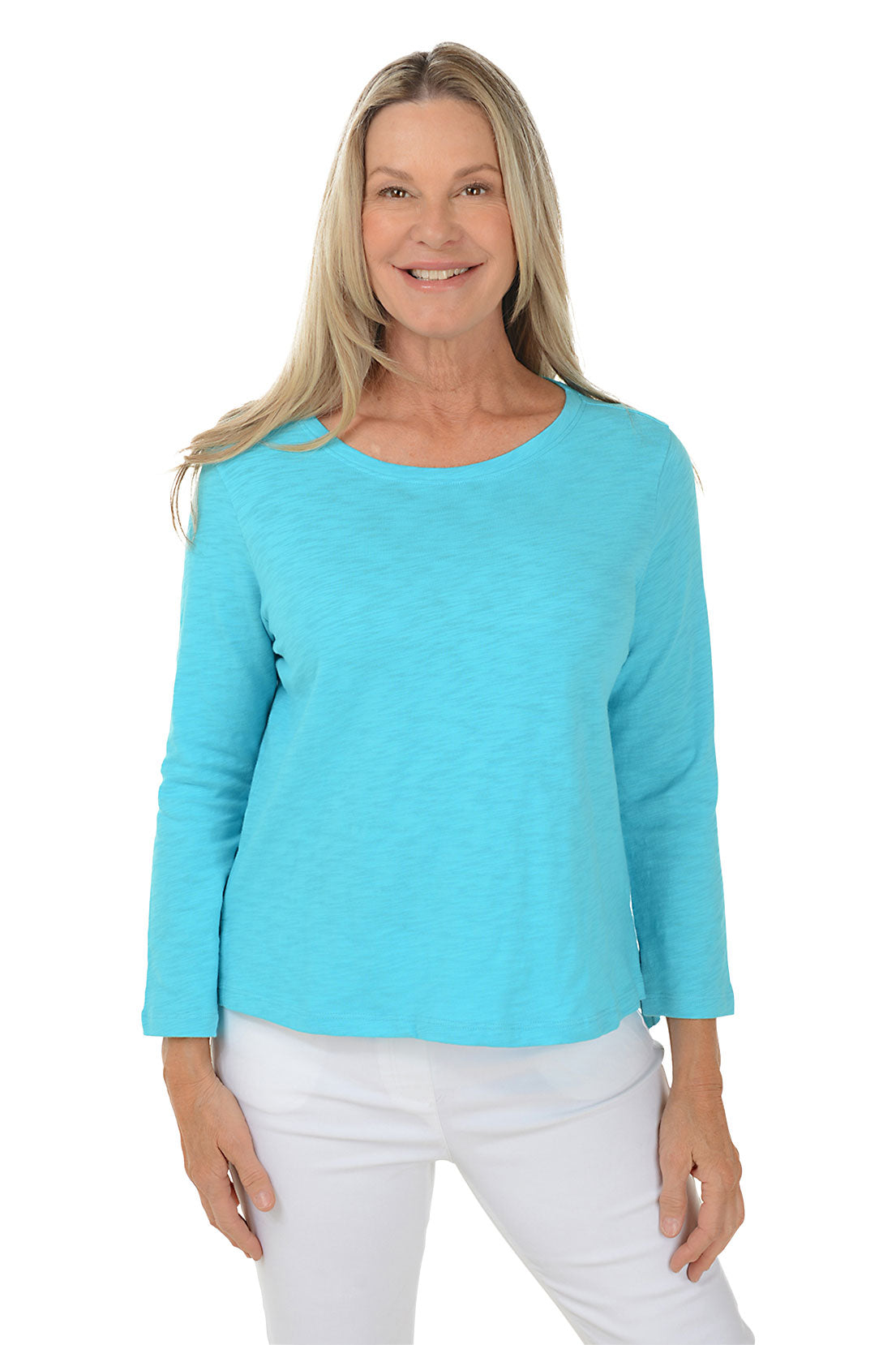 Stylish High Low 3/4 Sleeve Knit Top for Women - Trendy Asymmetrical Hem Casual Blouse for Office, Date Night & Everyday Wear