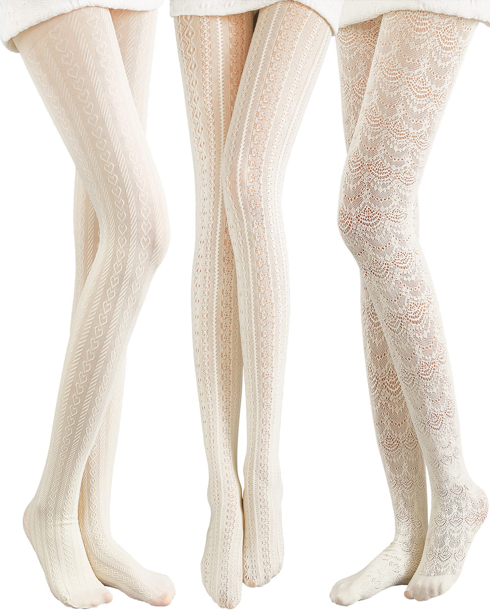 JaGely Women's Fishnet Hollow Out Knitted Tights - Patterned Lace Stockings with Vertical Stripes - Sexy Pantyhose for Party, Cosplay & Night Out