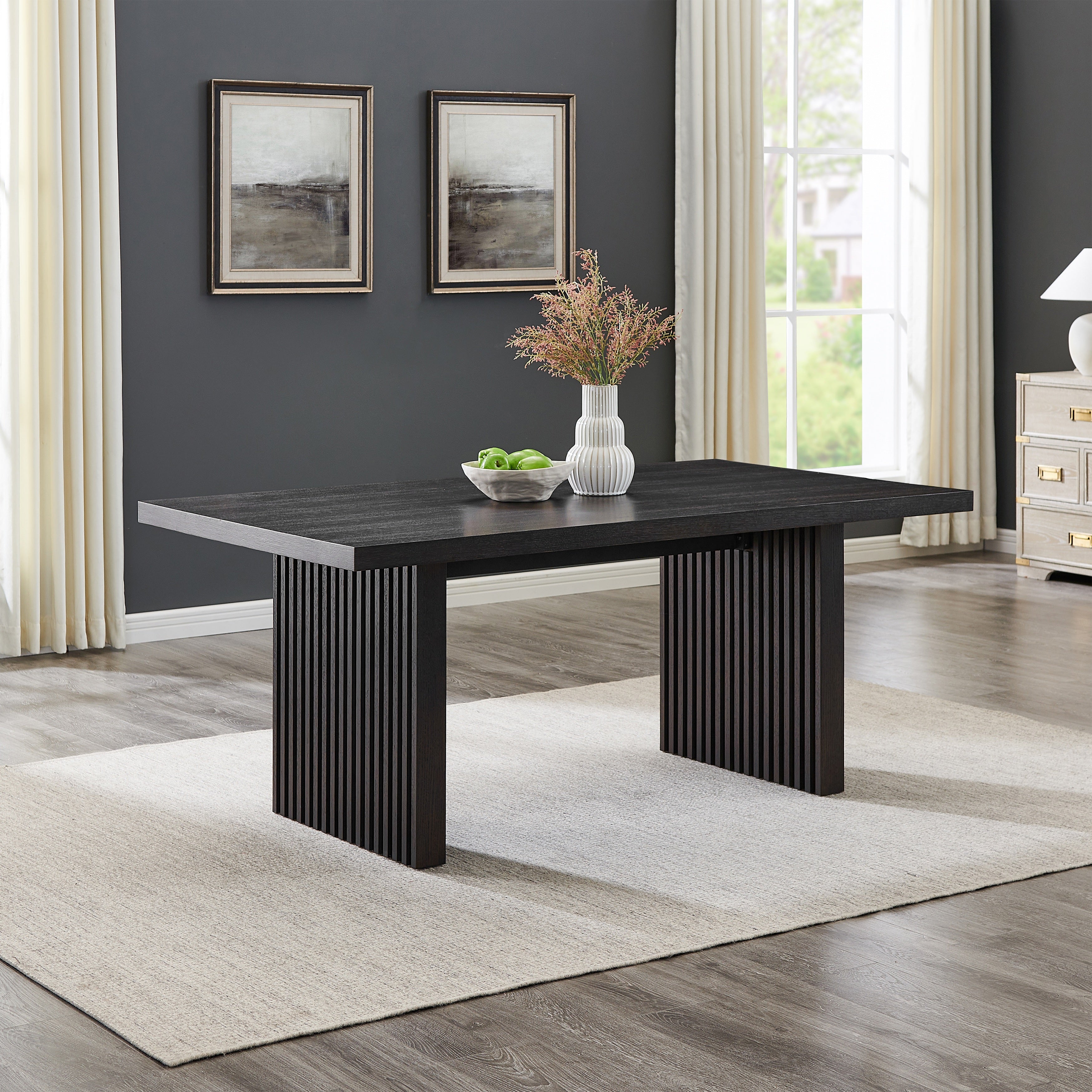 Roundhill Furniture Madison Modern Dining Table with Slat Fluted Base in Espresso - Perfect for Contemporary Dining Rooms & Small Space Apartments