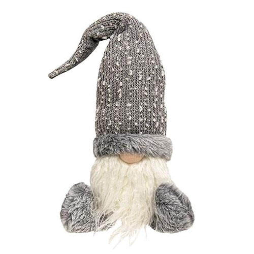 Gray Fuzzy Sitting Gnome Statue - Cute Garden Decor for Outdoor & Indoor Use - Perfect for Lawn, Patio, and Home Decor