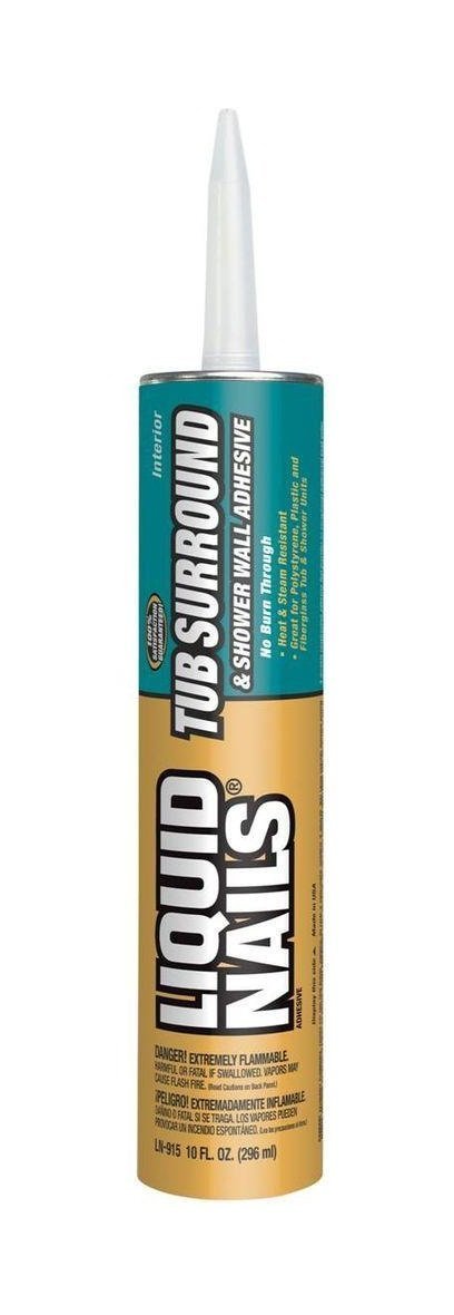 Liquid Nails LN-915 12 Pack 10 oz. Heavy Duty Construction Adhesive for Tub Surround, Shower Tile & Bathroom Renovation - Waterproof Bonding Solution for Ceramic, Porcelain & Stone Tiles