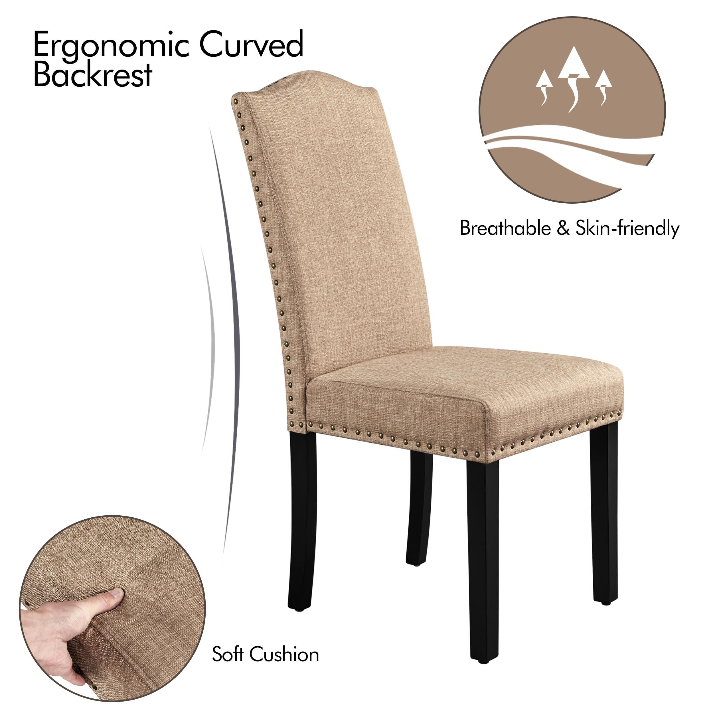 Yaheetech Set of 2 Upholstered Parsons Dining Chairs with Rubber Wood Legs & Nailhead Trim - Fabric Side Chairs for Kitchen, Living Room & Dining Room - Comfortable Seating for Family Meals, Entertaining Guests & Home Decor (Khaki)