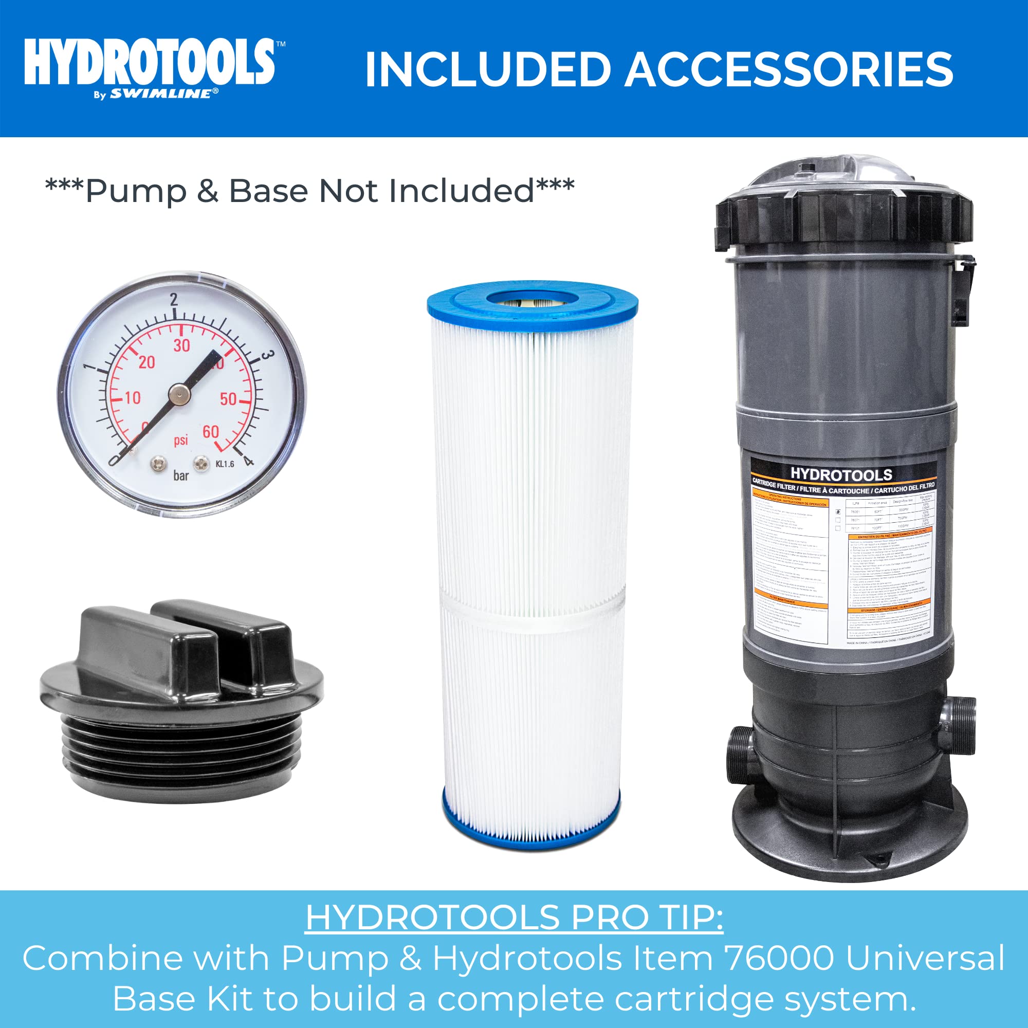 SWIMLINE HYDROTOOLS Above-Ground Pool Cartridge Filter Tank - 50 Sq Ft Sure-Flo System with Replacement Element | Perfect for Backyard Swimming Pool Maintenance & Water Filtration