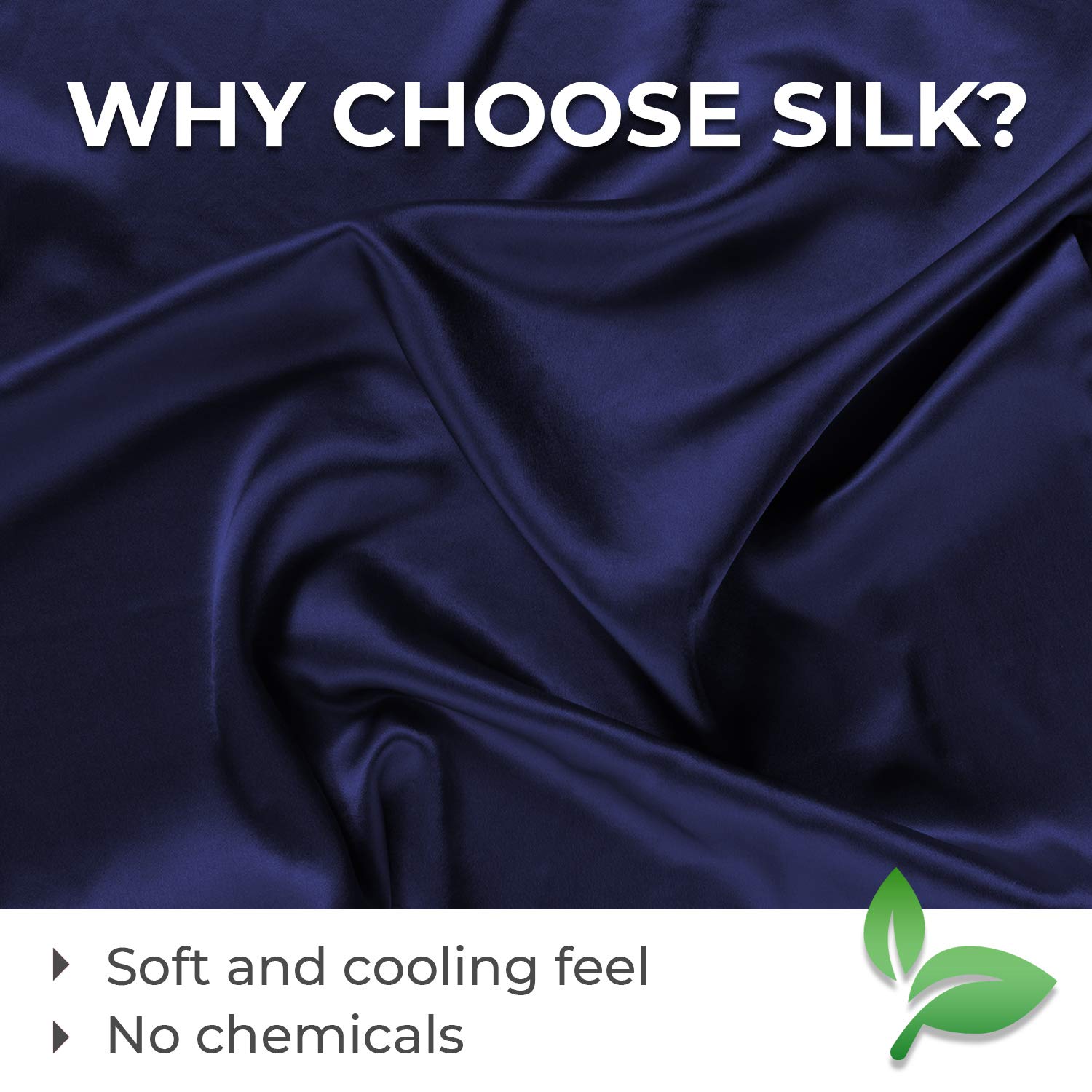 Mellanni 100% Pure Silk Pillowcase King Size - Hypoallergenic Cooling Pillow Cover for Hair & Skin Care, Reduces Wrinkles & Bedhead - Luxury Hidden Zipper Design (King, Navy Blue) - Perfect for Hot Sleepers, Beauty Rest & Sensitive Skin