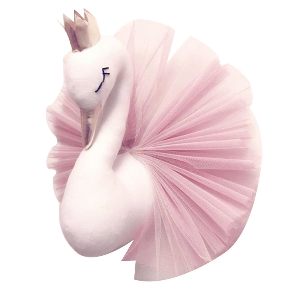 VOSAREA Crown Swan Wall Decor - Elegant Pink Metal Swan Sculpture for Bedroom, Living Room, Dining Room - Perfect for Home Decor, Wedding, Nursery & Gift Giving