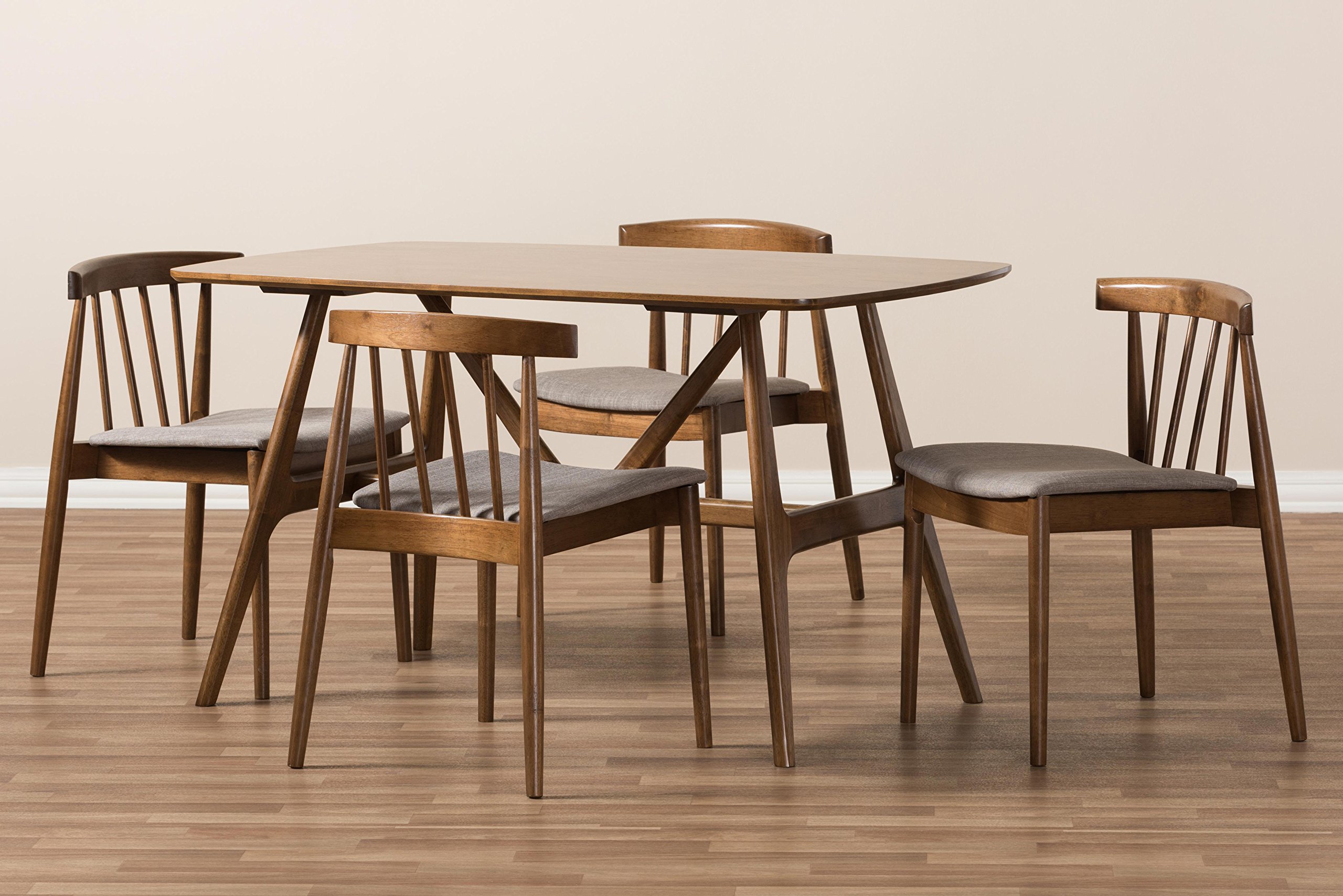 Baxton Studio Wyatt 5-Piece Dining Set - Solid Walnut Wood Table & Chairs for Modern Kitchen, Dining Room | Perfect for Family Meals & Entertaining Guests