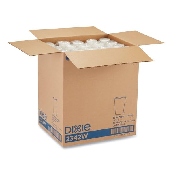 GP PRO Dixie 12 oz White Disposable Paper Coffee Cups - 1000 Count (50 Cups/Sleeve, 20 Sleeves/Case) - Perfect for Offices, Cafes, and Catering Events