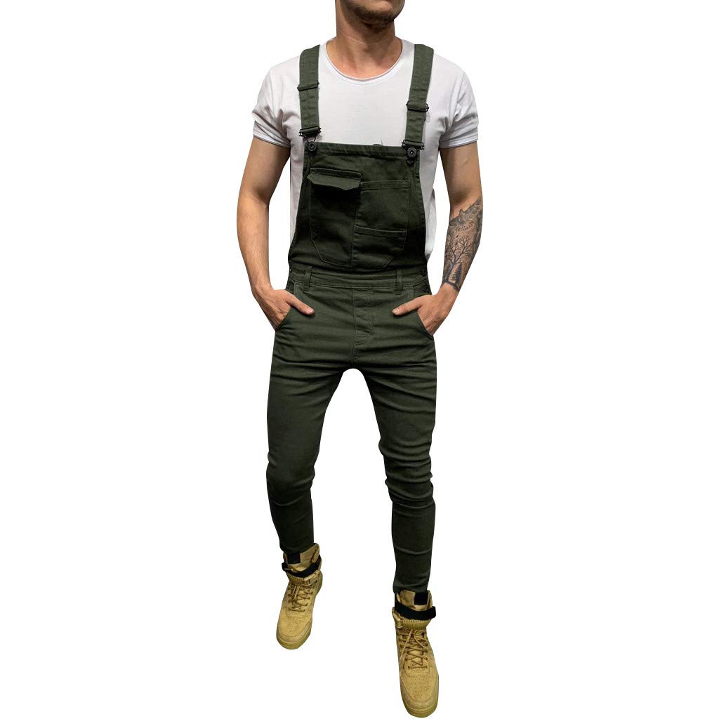 WOCACHI Men's Denim Overalls - Bib Jumpsuit with Pockets & Ripped Details | Durable Jeans Dungarees for Work, Casual Wear & Outdoor Activities