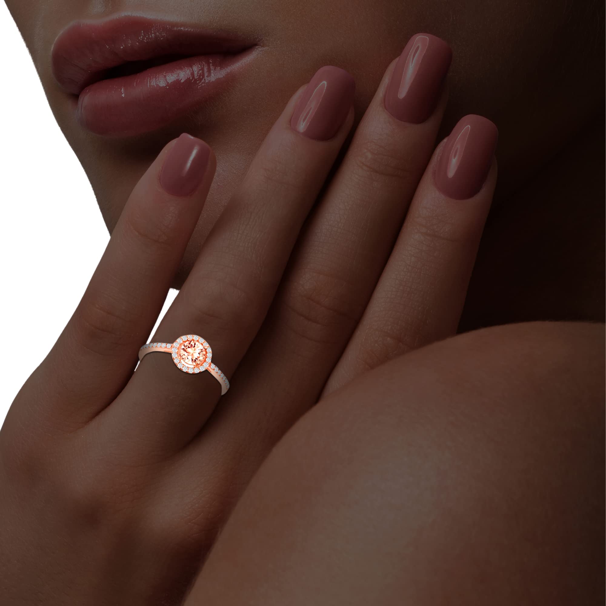 Beaux Bijoux Simulated Morganite Engagement Ring for Women - Sterling Silver Rose Gold Plated Oval/Heart/Pear/Round/Princess Cut CZ Diamond Halo Ring | Wedding, Proposal, Anniversary Gift | Elegant Jewelry for Special Occasions
