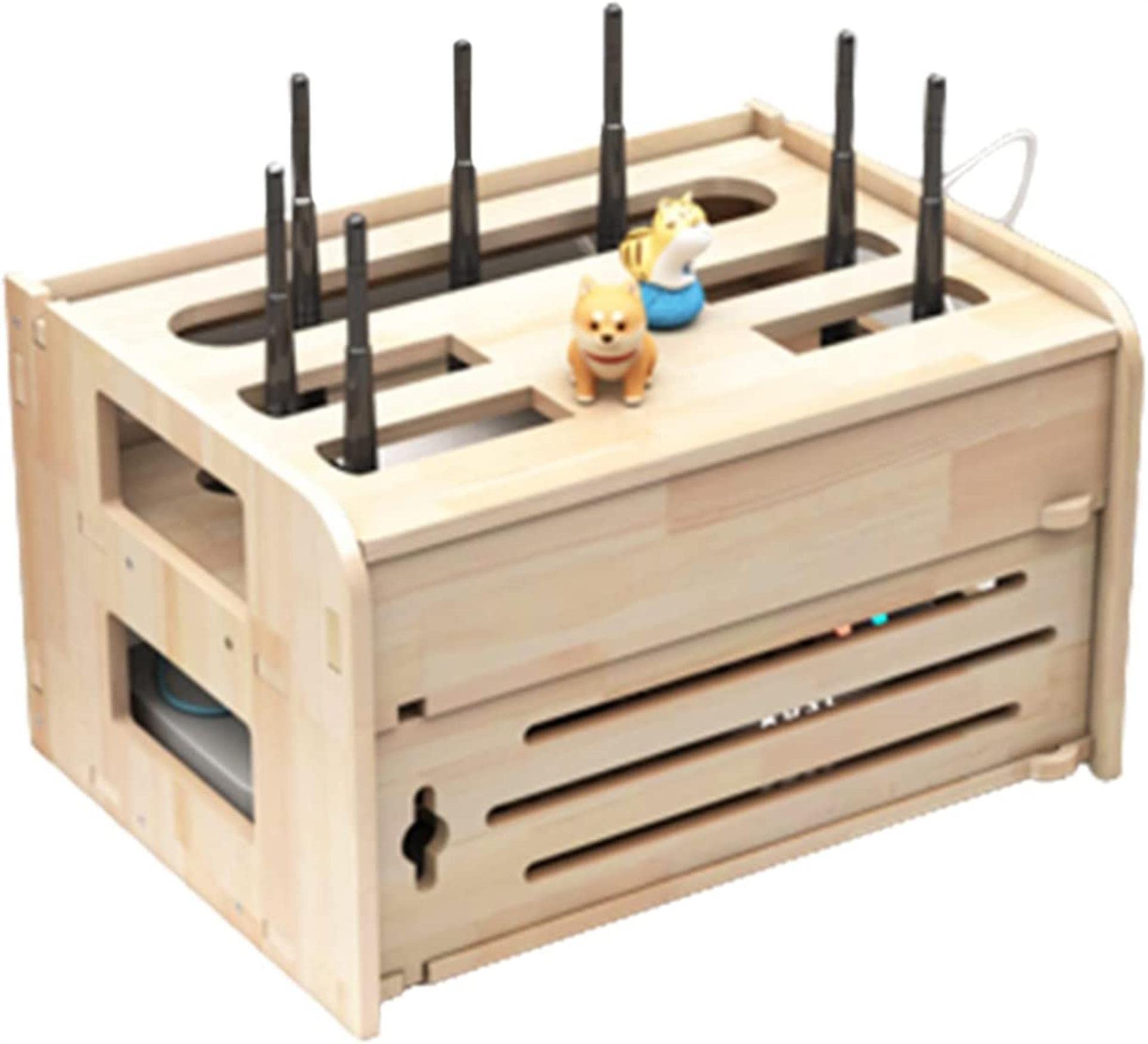 Wooden WiFi Router Storage Box with Wall Mount - Cable Management Organizer for Routers, Modems, TV Set-Top Boxes & Wires - Perfect for Home Office, Living Room & Entertainment Center Organization