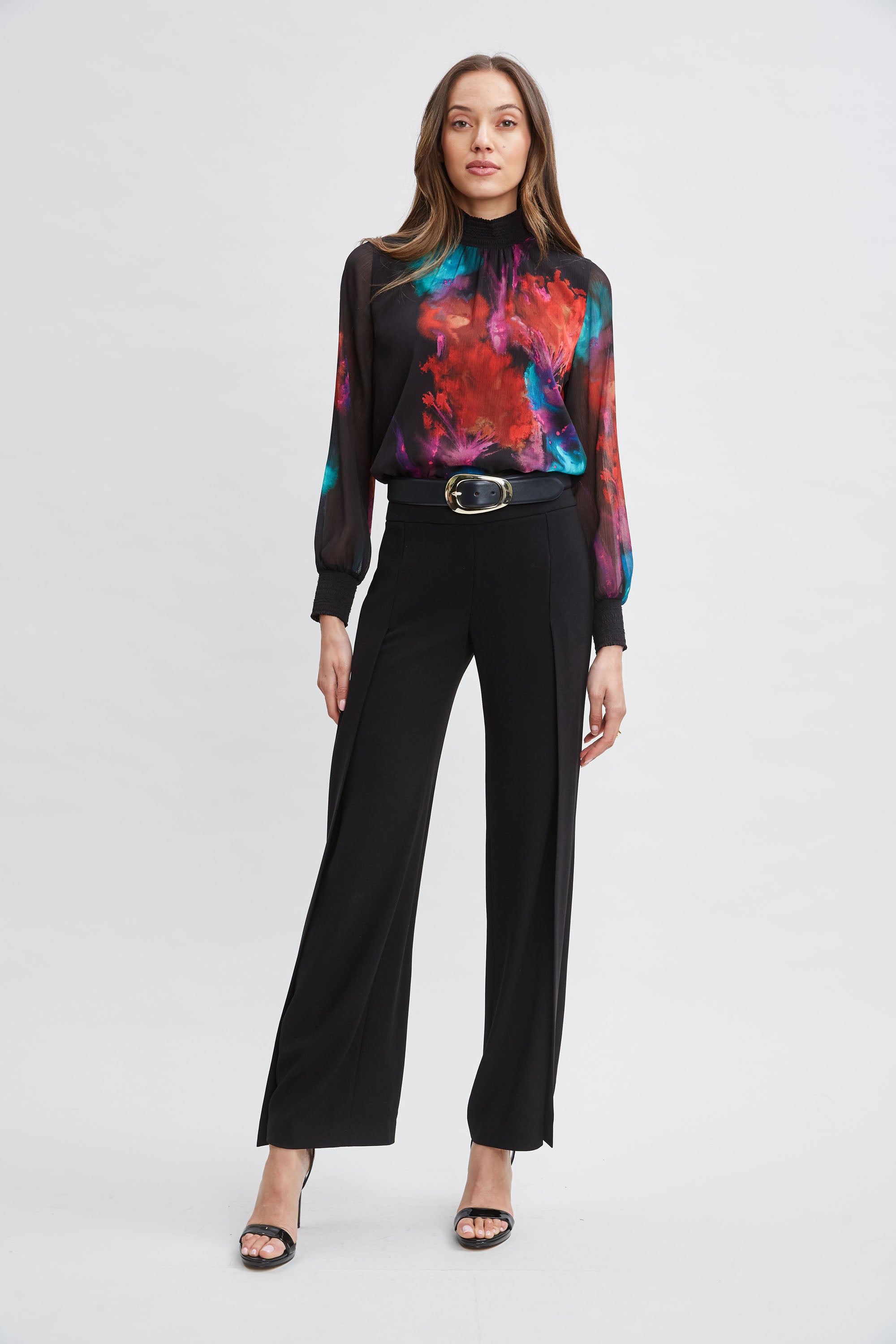 Women's Mock Neck Floral Print Blouse - Elegant Long Sleeve Tops for Work, Office, and Casual Outings