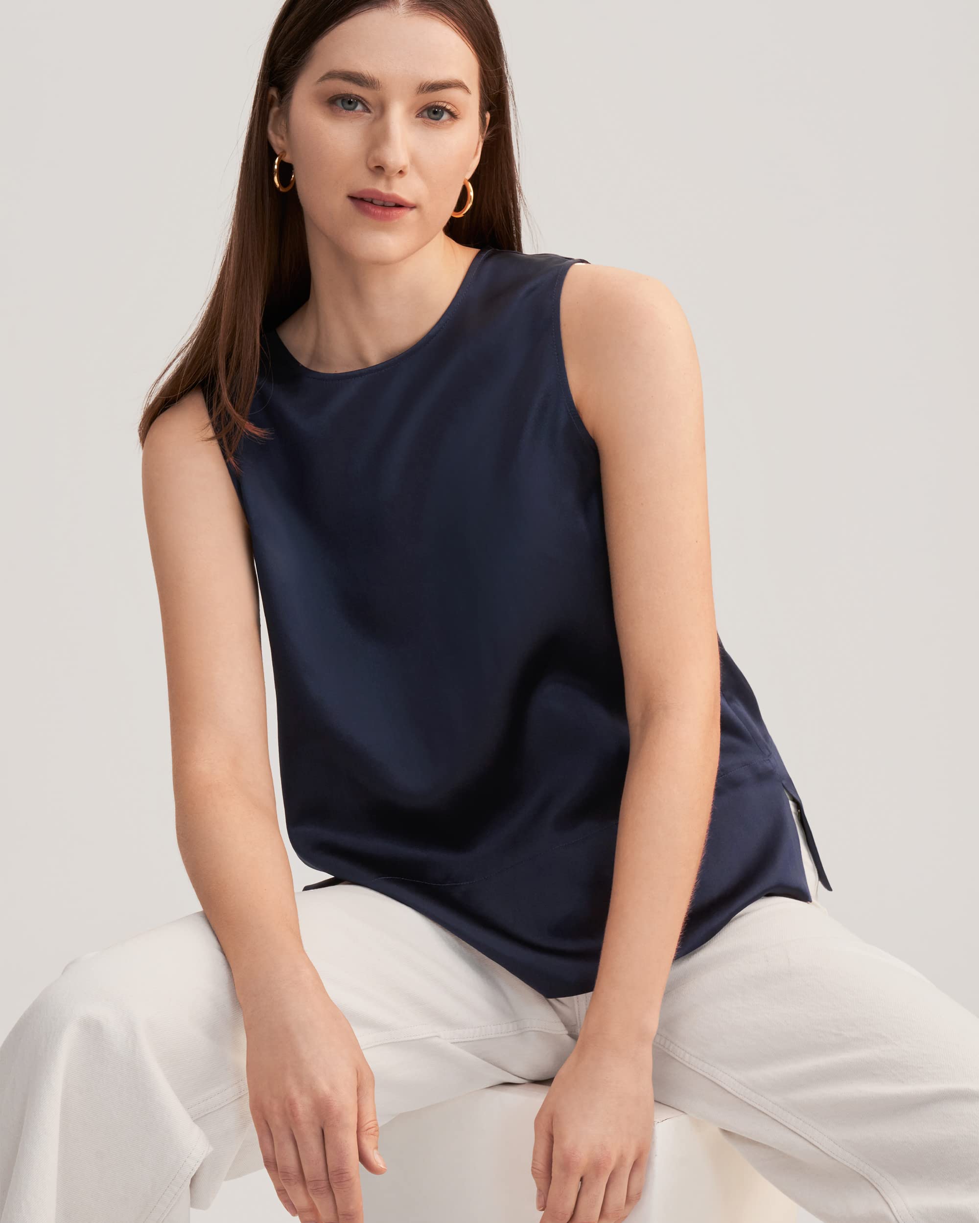 LilySilk 100% Mulberry Silk Blouse for Women - 22 Momme Sleeveless Tank Top with Slit | Elegant & Cool Summer Wear for Office, Date Night & Vacation