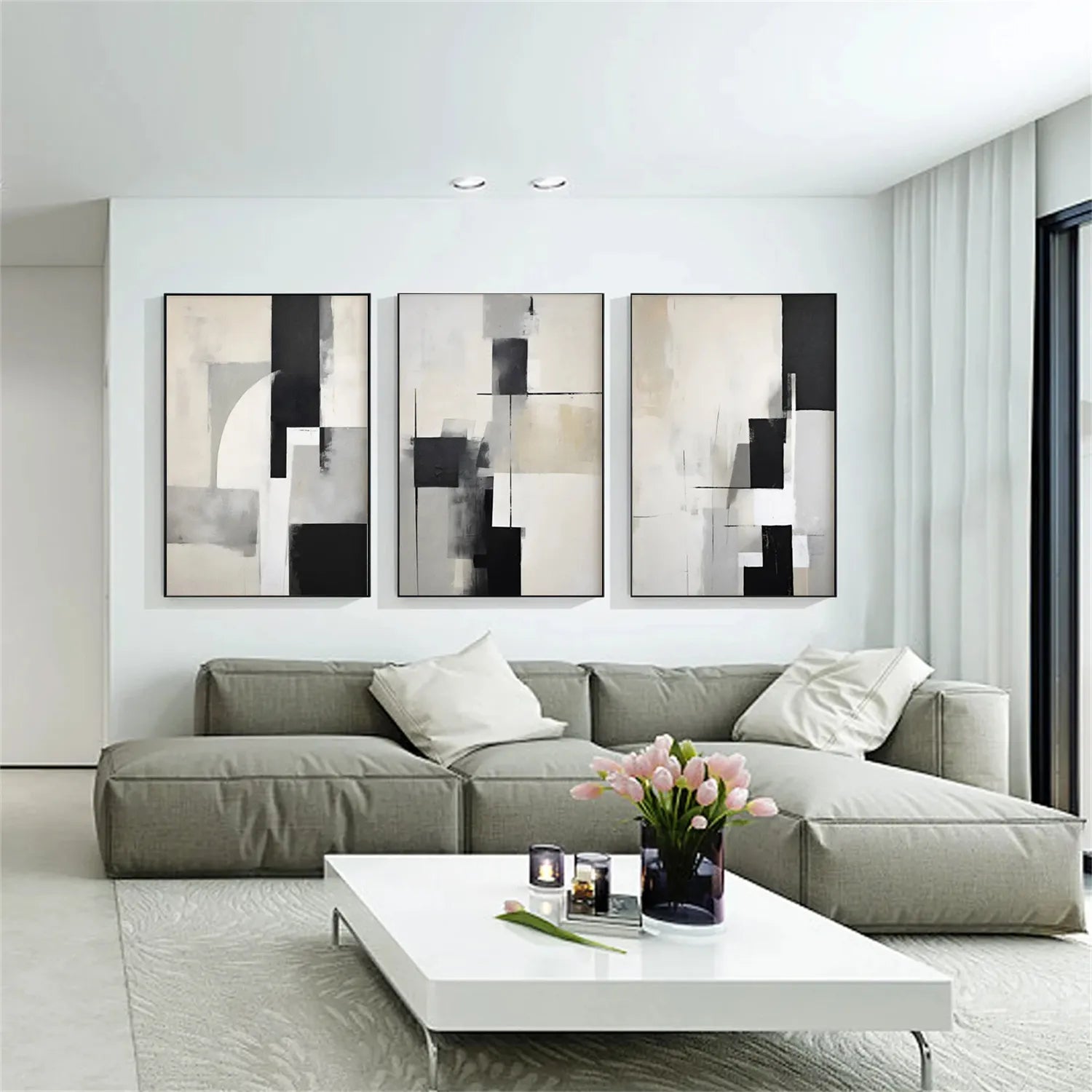 Abstract Painting Set of 3 - Modern Wall Art Canvas Prints #AB215 | Perfect for Living Room, Bedroom & Office Decor