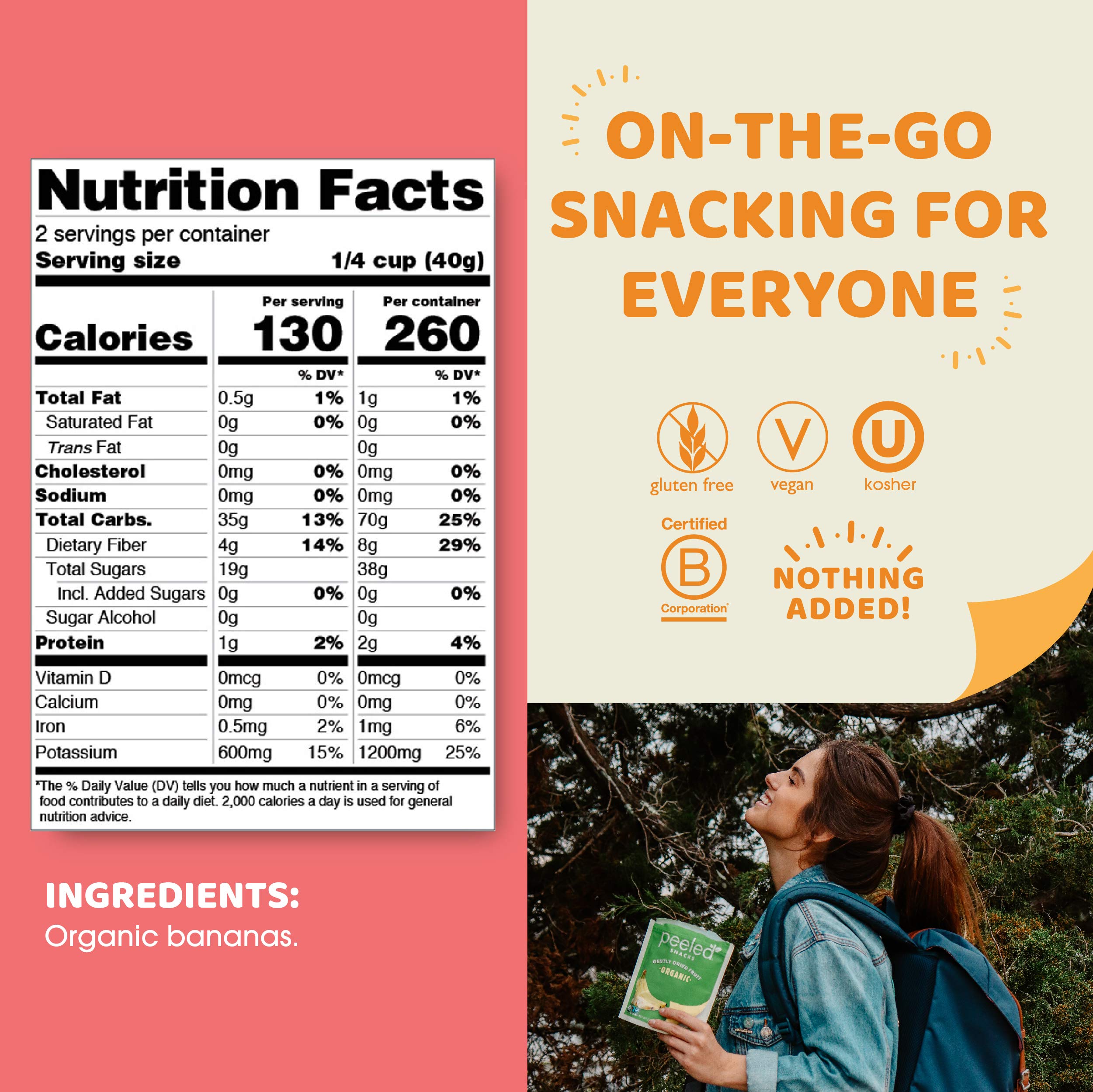 Organic Dried Banana Snacks, 2.8 oz | Vegan, Gluten-Free, Non-GMO | Healthy On-the-Go Snack for Work, School, Hiking & Travel
