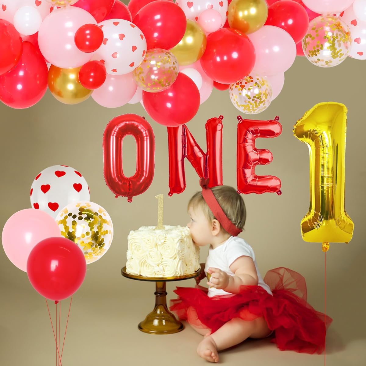 My 1st Valentine's Day Birthday Decorations Kit - Sweetheart Balloon Arch, Number 1 Balloons for Girls - Perfect for 1st Birthday Party, Valentine's Day Celebration & Photo Backdrop