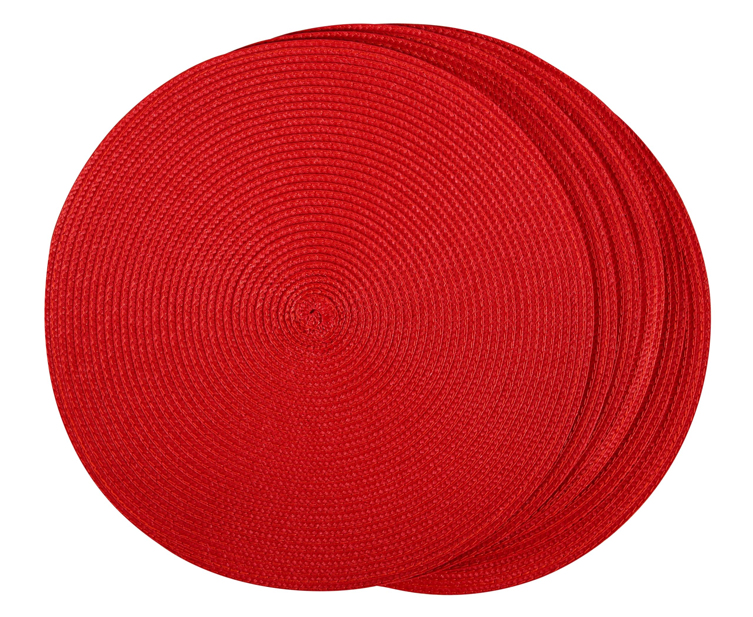 6-Pack Round Woven Placemats for Dining Table - 15 Inch Red Decorative Placemats for Fall & Christmas Decor - Perfect for Holiday Dinners, Thanksgiving, and Seasonal Table Settings