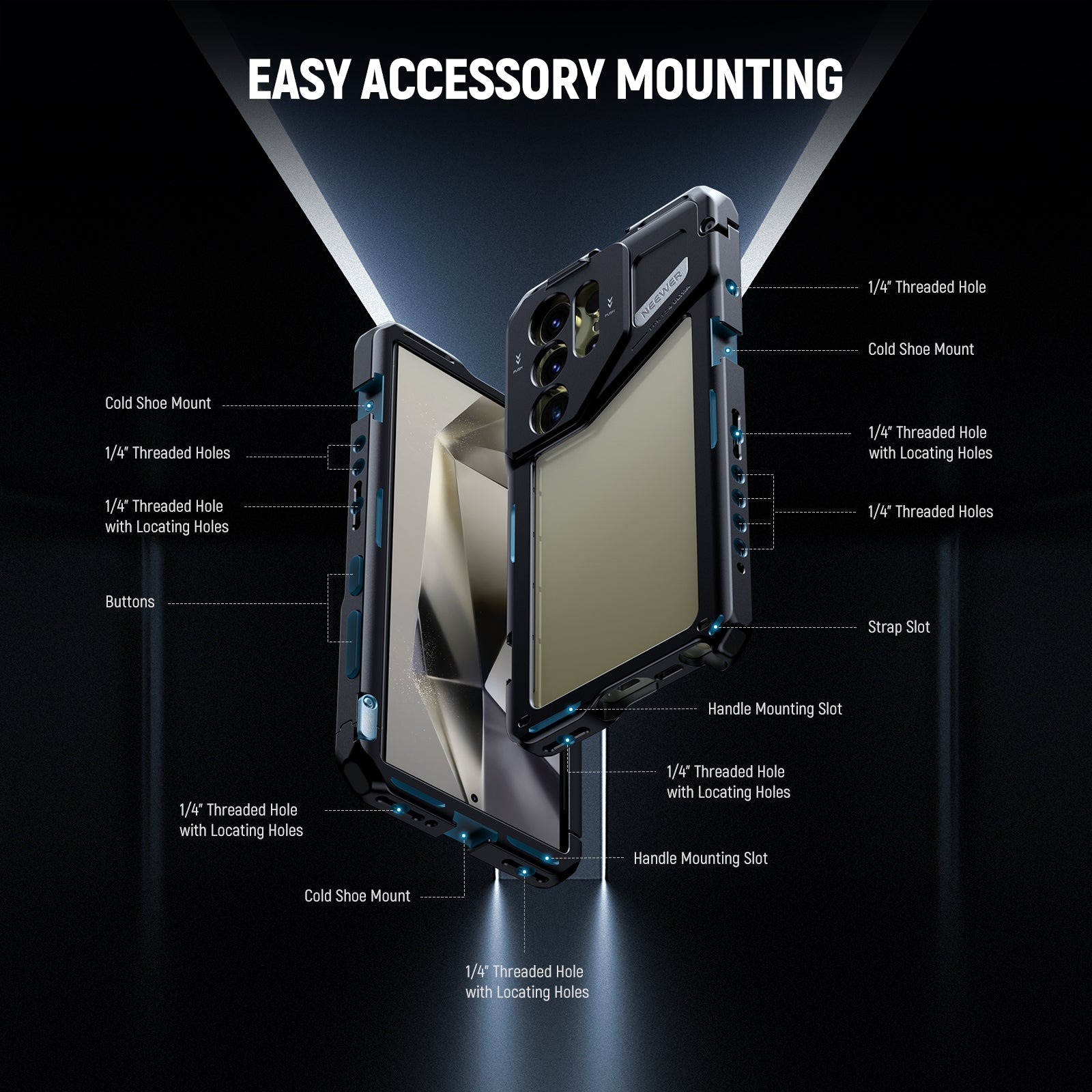 NEEWER PA042 Universal Phone Cage Mount for Samsung Galaxy S24 Ultra - Perfect for Smartphone Videography, Vlogging & Live Streaming