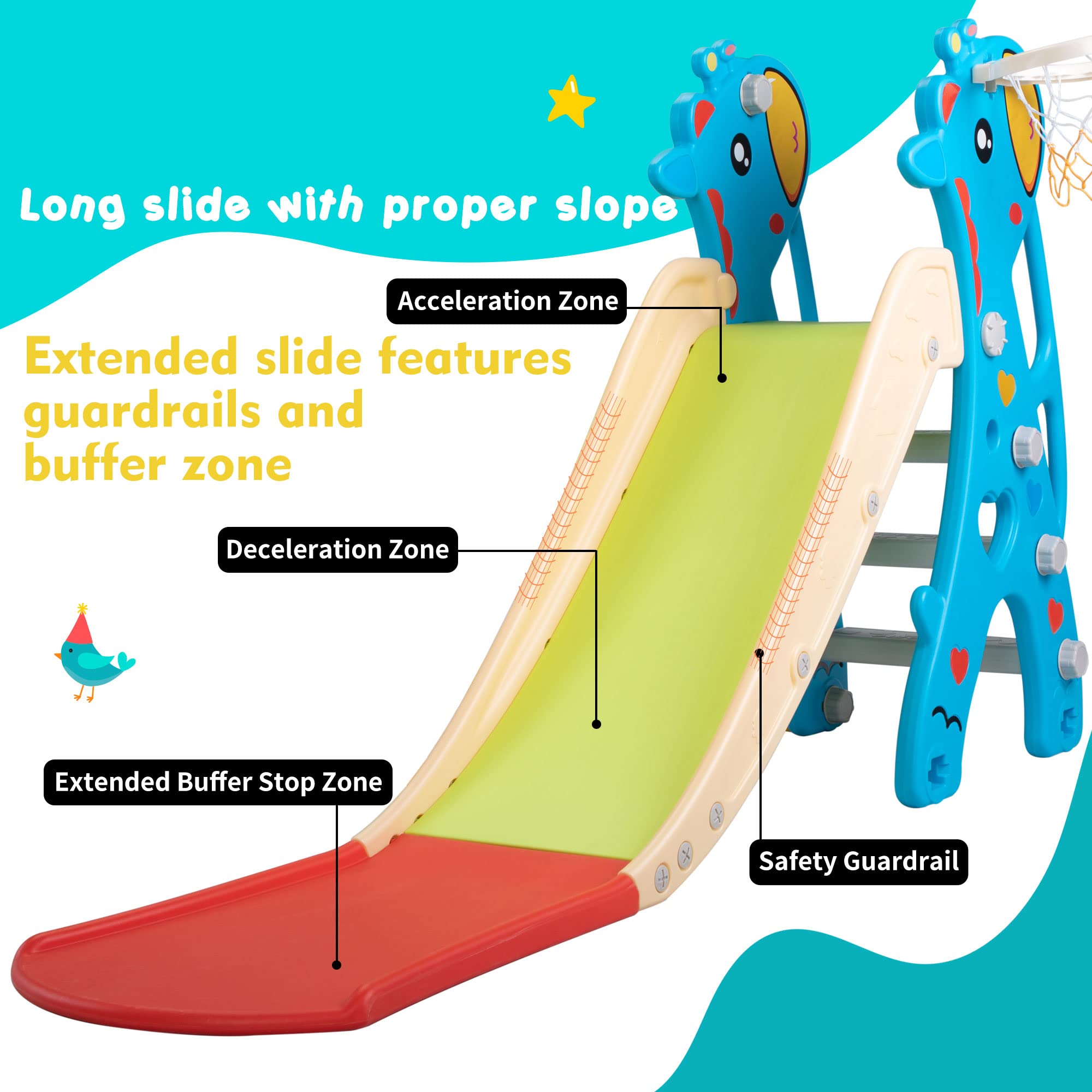 6-in-1 Toddler Slide and Swing Set - Indoor/Outdoor Freestanding Playground with Basketball Hoop for Kids Ages 3-12 | Backyard Slide & Climber for Toddlers & Children | Perfect for Home Playgrounds, Daycares, and Outdoor Family Fun