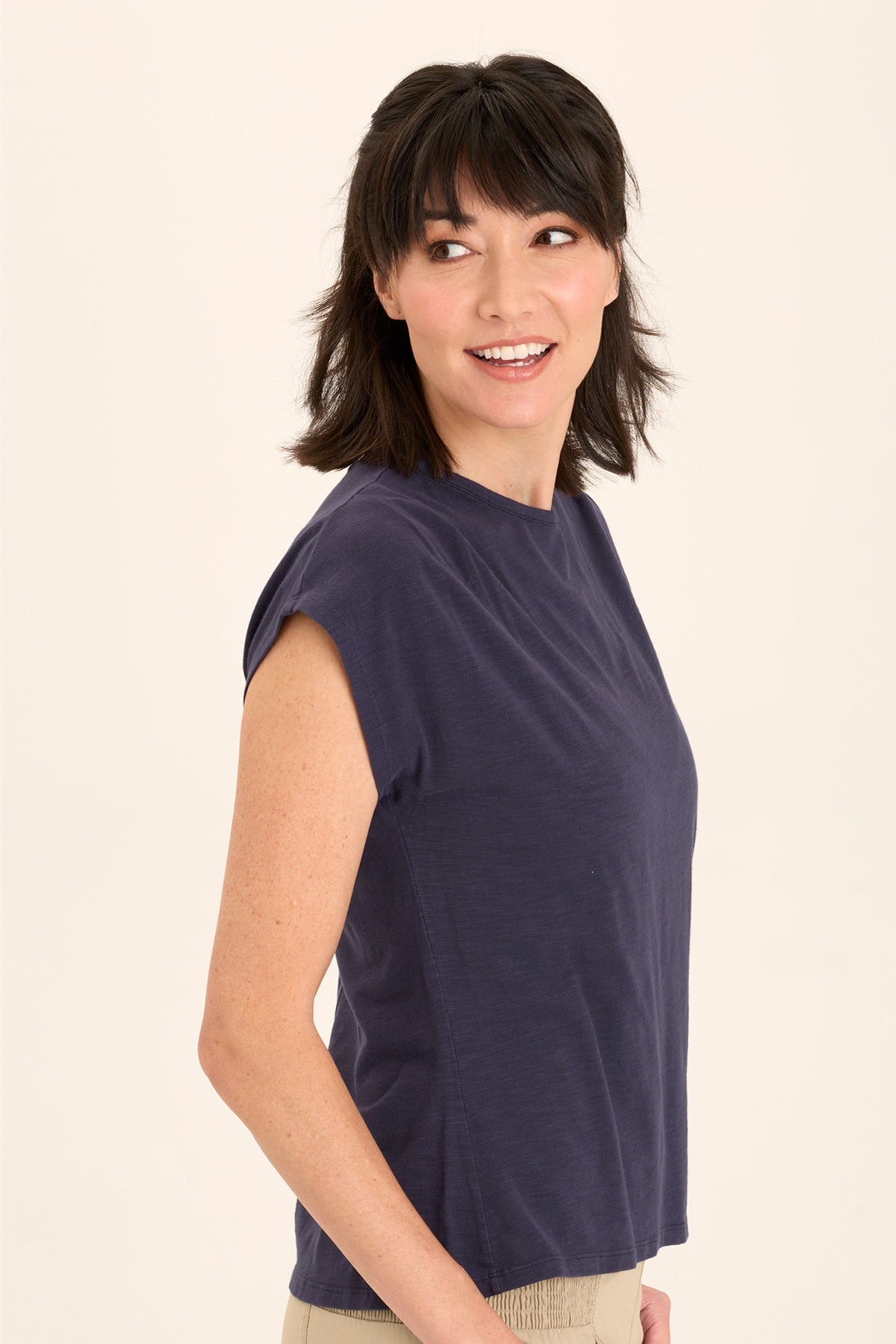 Arwen Soft Jersey Mock Neck Tee - Women's Comfortable Stretch Knit Top for Casual Wear & Layering
