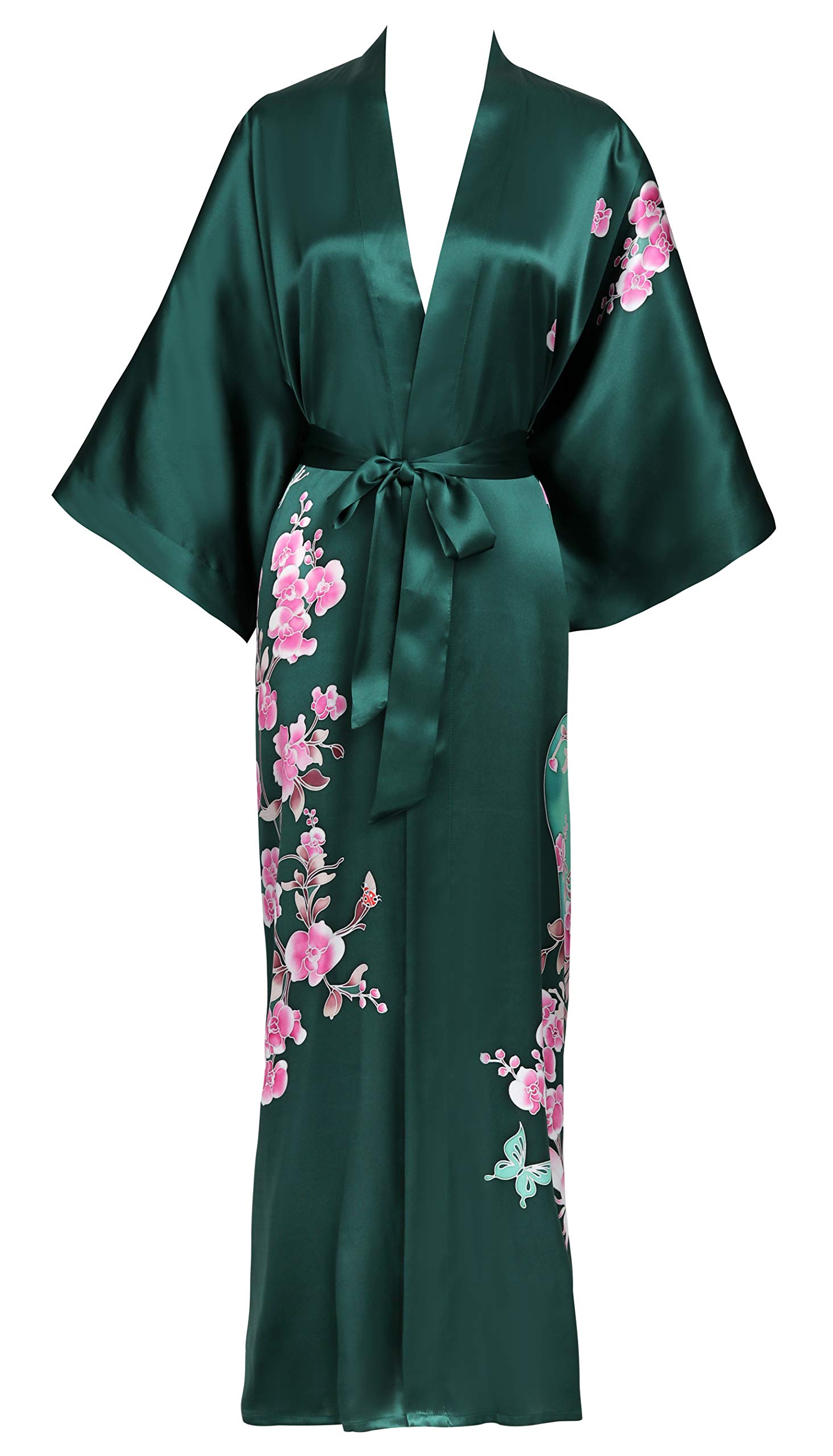 Hand-Painted Silk Kimono Robe for Women - Elegant Long Nightgown & Sleepwear for Relaxation, Lounging, and Special Occasions