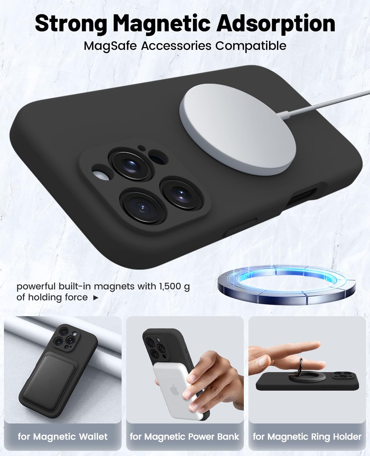 OTOFLY iPhone 16 Pro Case with MagSafe - Military Grade Shockproof Magnetic Silicone Cover [Includes 2 Pack Screen Protectors] - Perfect for Daily Use, Travel & Outdoor Activities (Black)