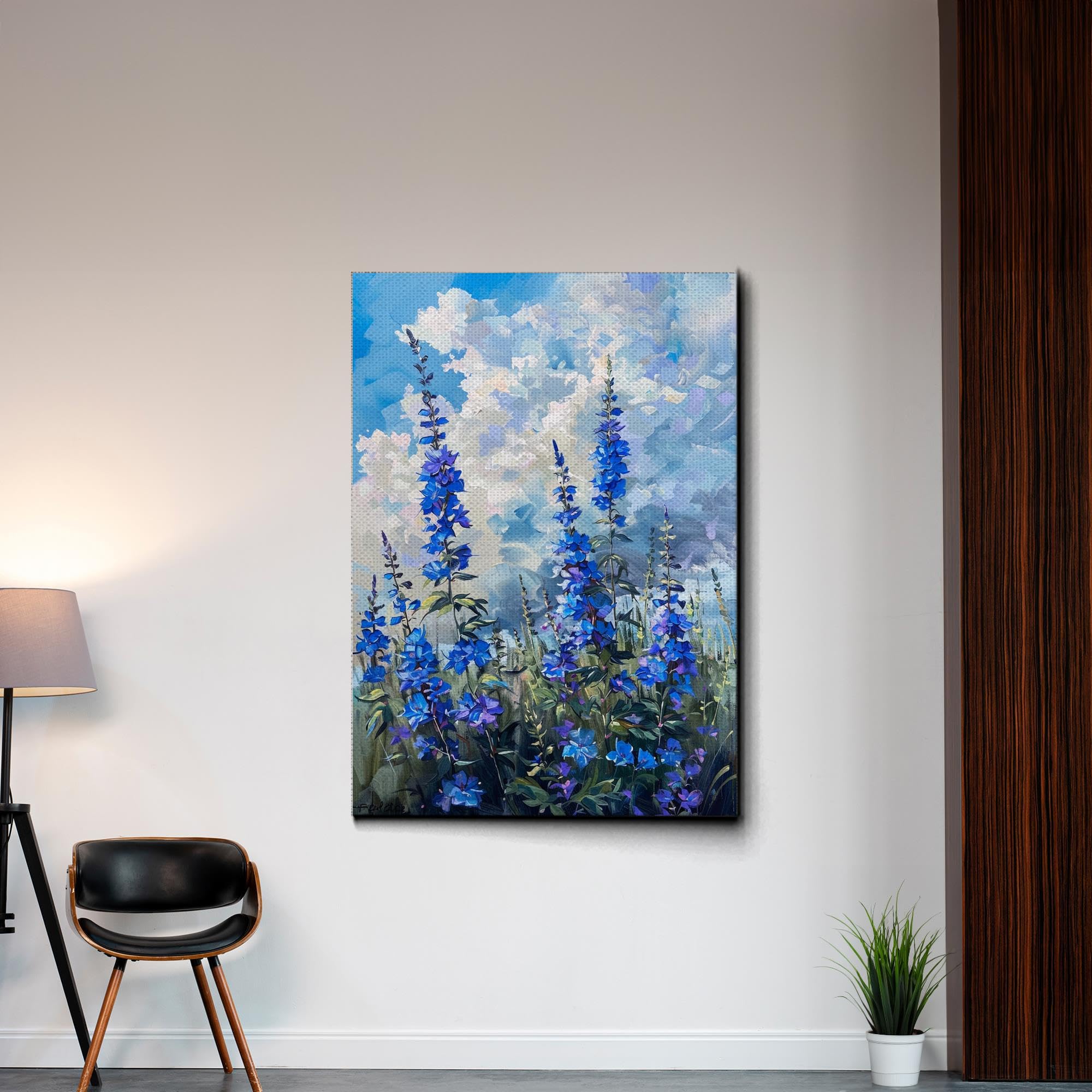 Abstract Purple Orchid Flower Canvas Art - Floral Wall Decor with Mountain Sunset Glow - Handmade Print for Living Room, Bedroom & Office Decoration