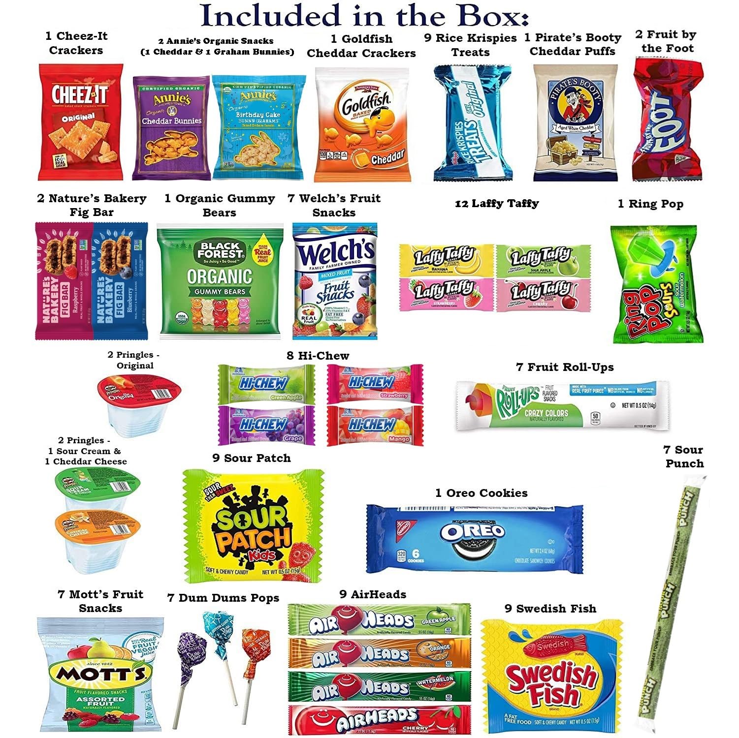 Foxy Fane 150 Count Deluxe Snack Box - Premium Gift Care Package with Assorted Crackers, Cookies, Candy, Chips & Snacks - Bulk Variety Pack of Sweet & Savory Treats (150 Snacks) - Perfect for Office Parties, College Care Packages & Holiday Gifts