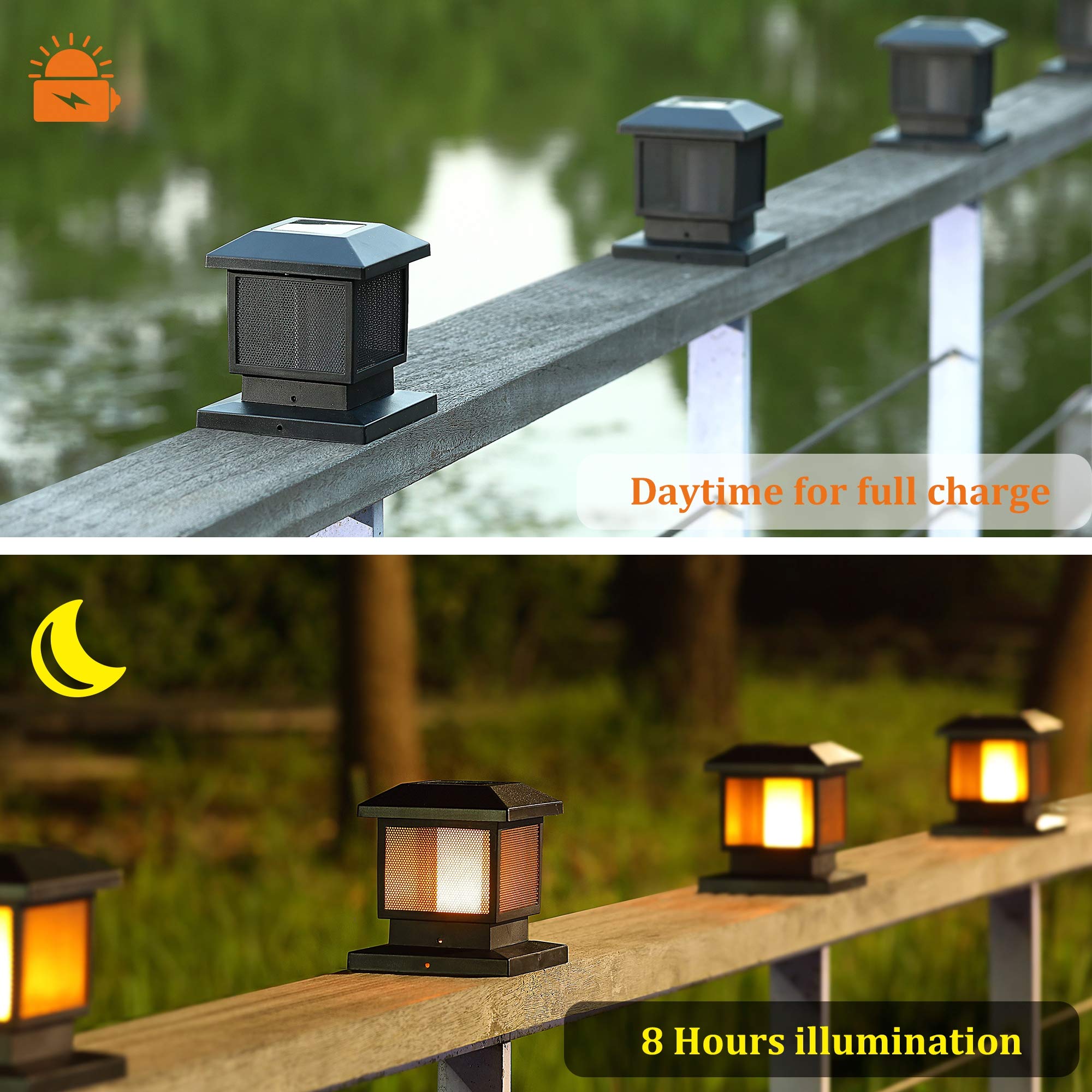 MAGGIFT 6 Pack Solar Flame Post Lights - Outdoor Solar Powered Fence Post Cap Lights with 72 SMD LED Flickering Flame Effect - Fits 4x4, 5x5 & 6x6 Wooden Posts - Perfect for Yard, Fence, Deck & Patio Lighting | Weatherproof & Energy Efficient Solar Lights for Garden Pathway & Landscape Decoration