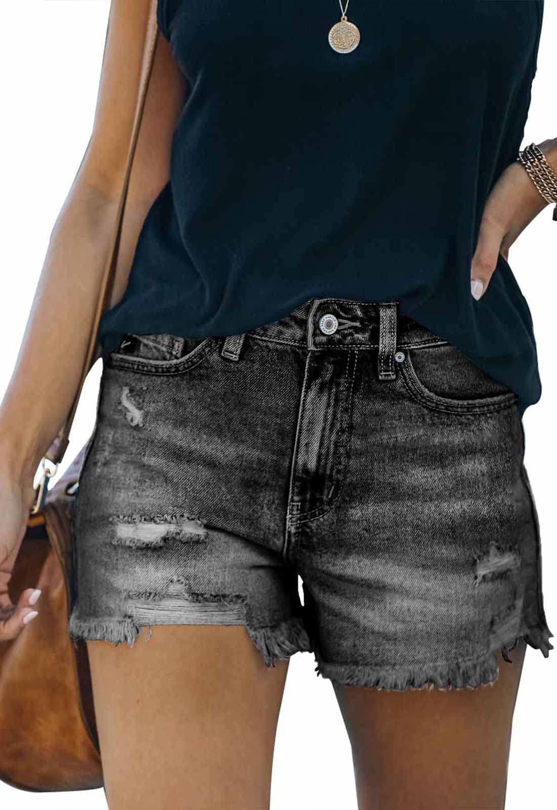 Women's High Waisted Denim Shorts - Stretch Ripped Jeans with Frayed Raw Hem | Casual Summer Shorts for Women | Perfect for Beach, Outfits, and Streetwear Fashion