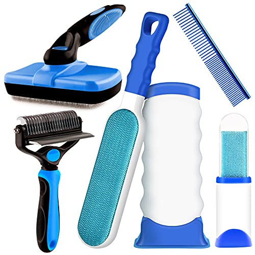2 in 1 Pet Hair Remover Brush - Self Cleaning Slicker Brush & Undercoat Rake Grooming Kit for Dogs & Cats - Stainless Steel Teeth Comb for Long, Medium & Short Hair - Perfect for Home Grooming & Shedding Control