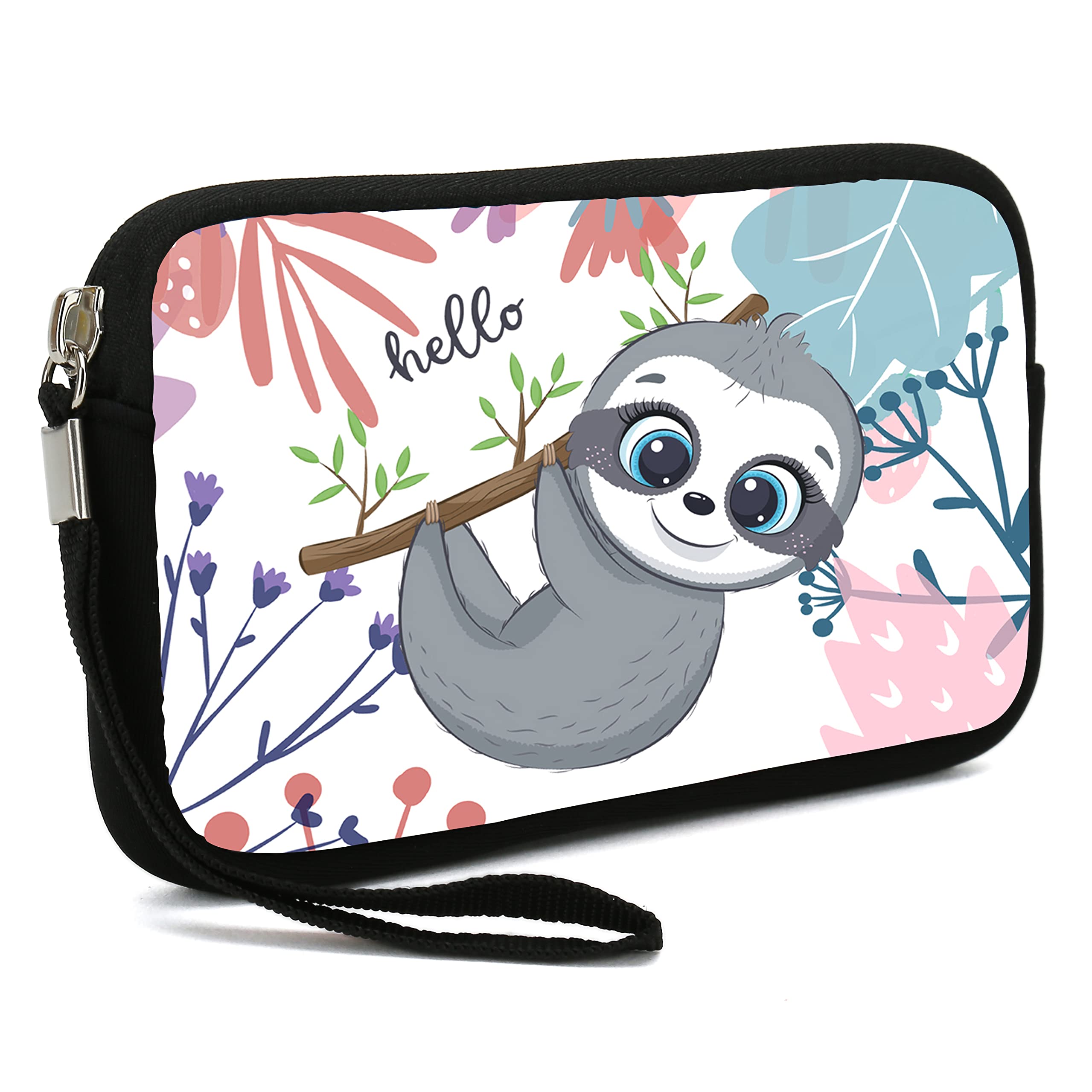 HEABPY Portable Neoprene Makeup Bag for Women - Small Travel Cosmetic Pouch with Zipper, Cute Sloth Design | Perfect for Smartphone, Wallet, Coin Storage | Ideal for Travel, Gym & Daily Use