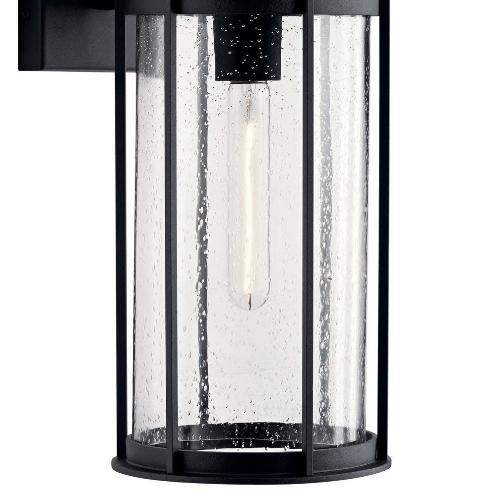 Kichler Camillo 18 Inch Black Wall Sconce with Clear Seeded Glass Shade - Single Light Fixture for Bedroom, Hallway & Entryway Lighting