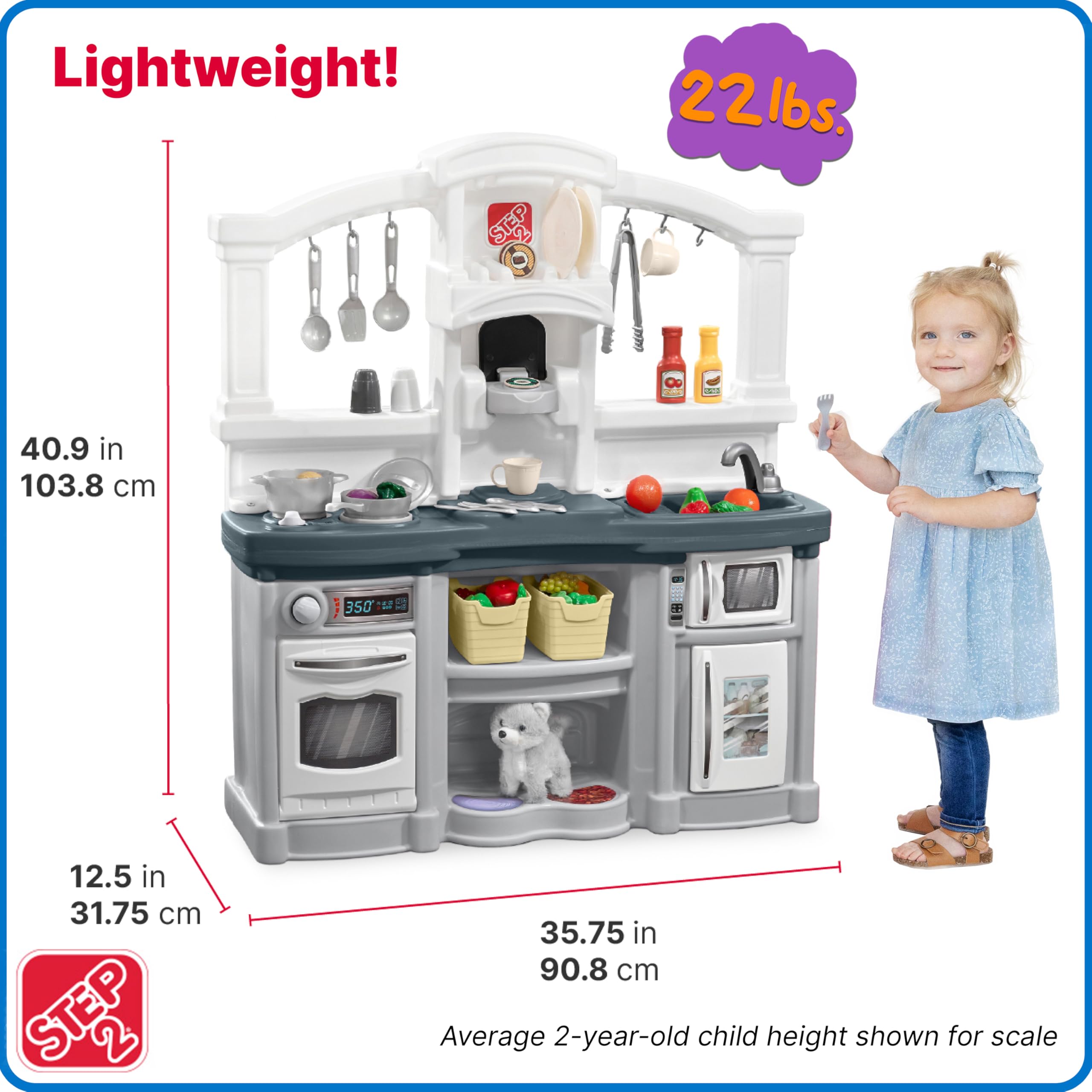 Step2 Fun with Friends Kids Kitchen Playset - Interactive Indoor/Outdoor Play Kitchen with Lights & Sounds | 25-Piece Toy Accessories | Durable Plastic for Toddlers 2+ Years (Gray) - Perfect for Pretend Play, Birthday Gifts & Early Learning Development