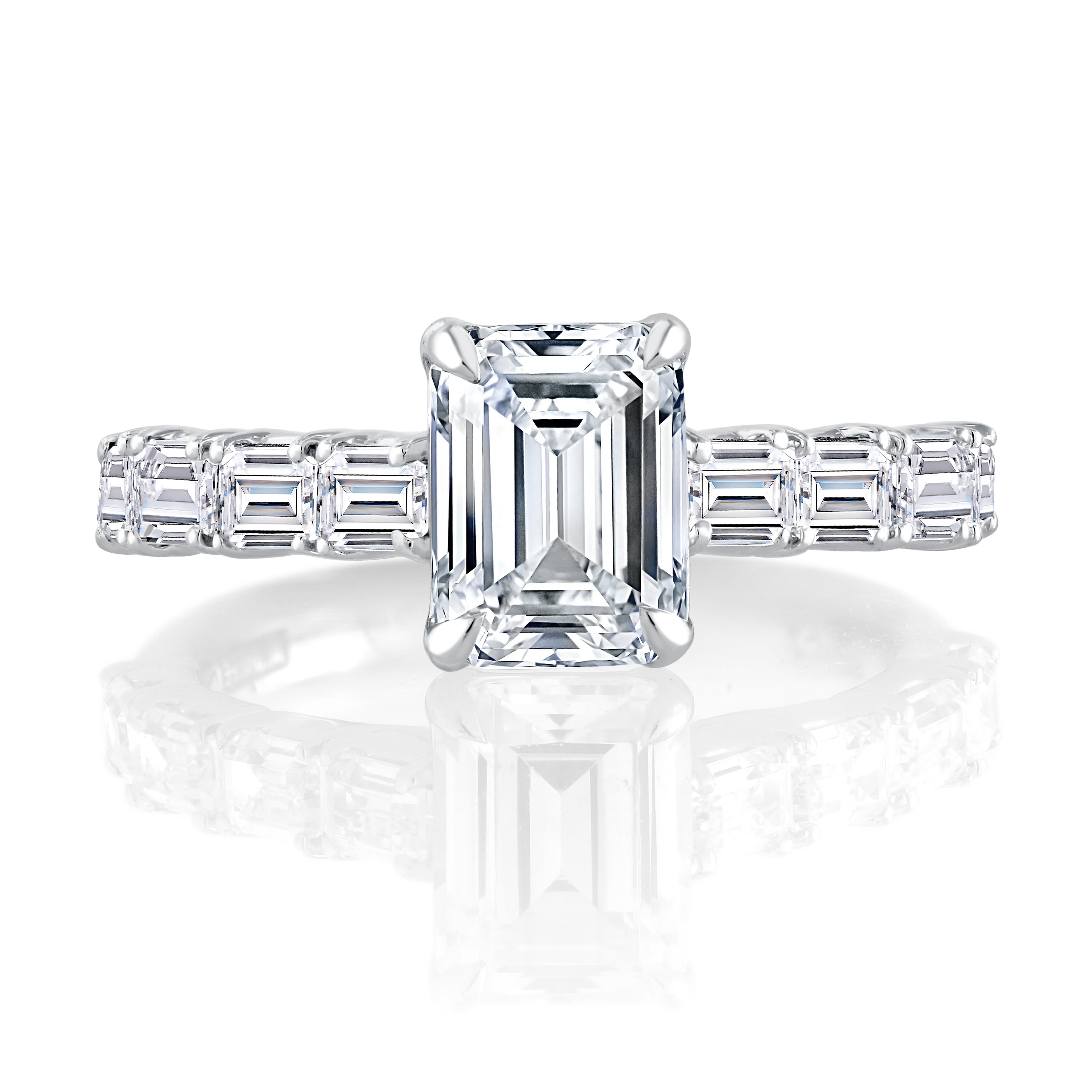 Emerald Cut Diamond Engagement Ring for Women - 14K White Gold Wedding Band with Emerald Accents - Perfect for Proposals, Anniversaries & Special Occasions