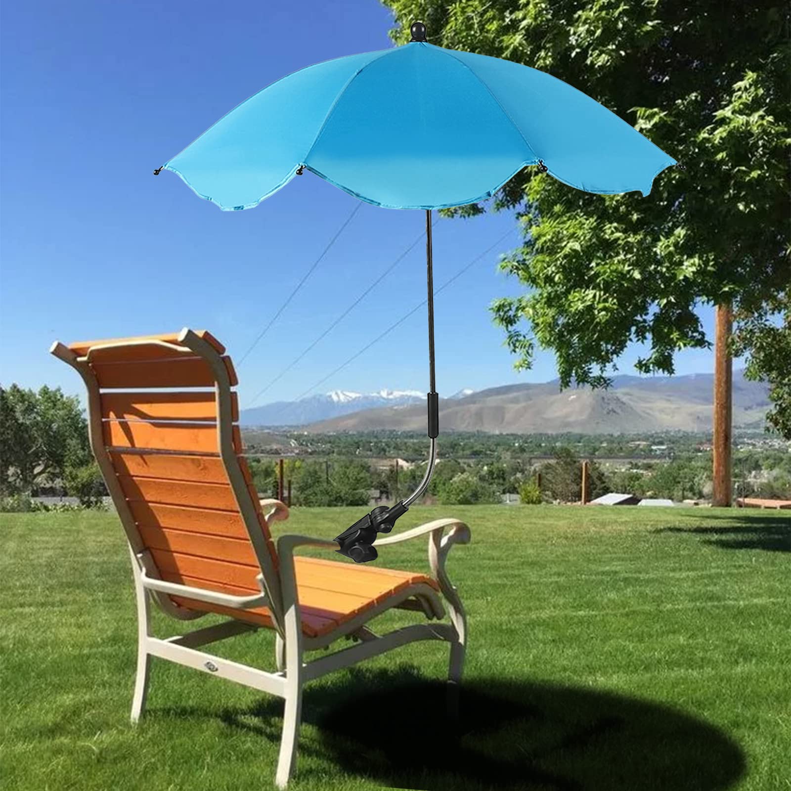 Universal Adjustable Chair Umbrella with Clamp - UV Protection Sunshade for Beach Chairs, Strollers, Wheelchairs & Patio Furniture - Perfect for Outdoor Relaxation, Travel & Picnics (Blue)