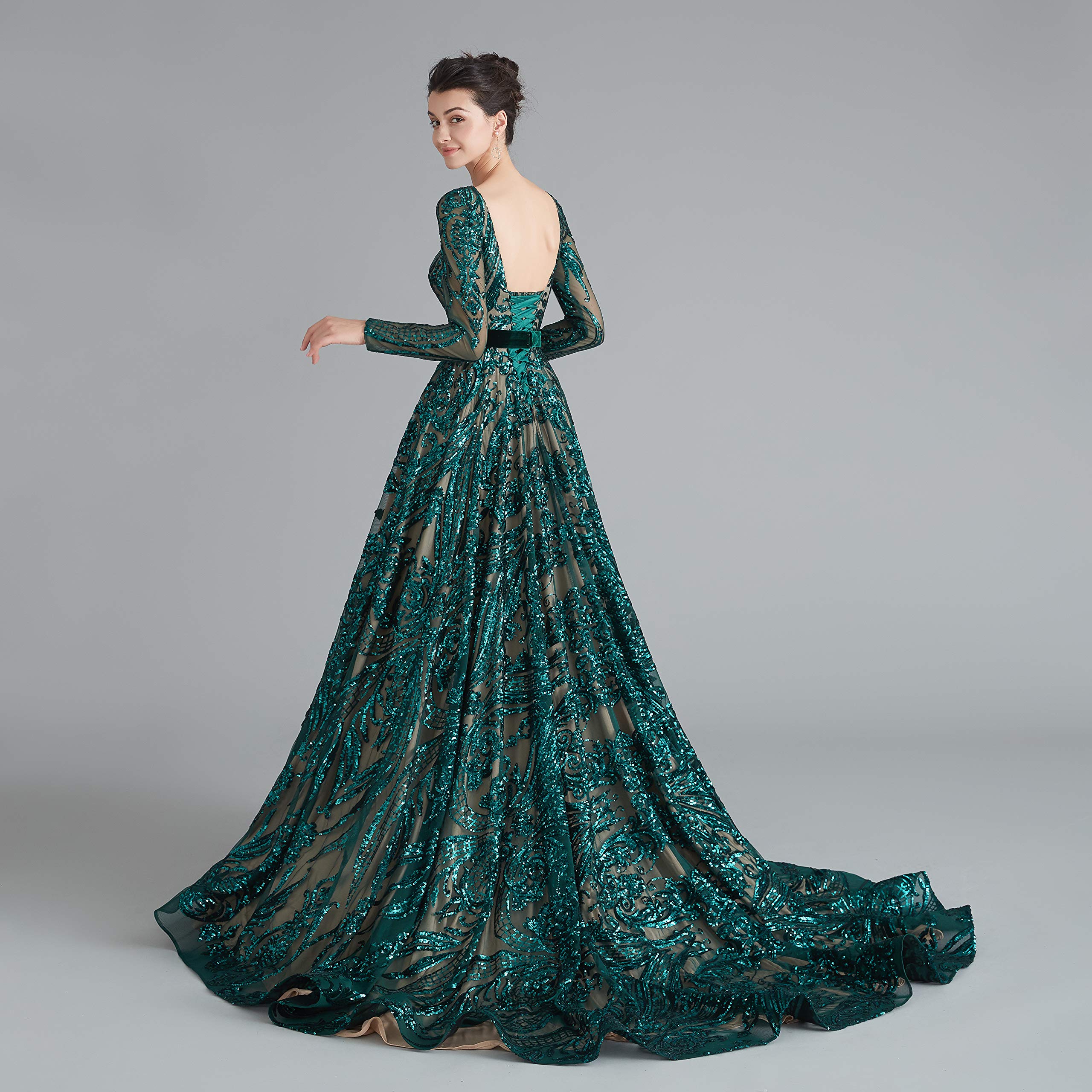 Elegant Women's Luxury Sequins Long Sleeve Prom Evening Gown - Perfect for Formal Dinners, Galas & Special Occasions
